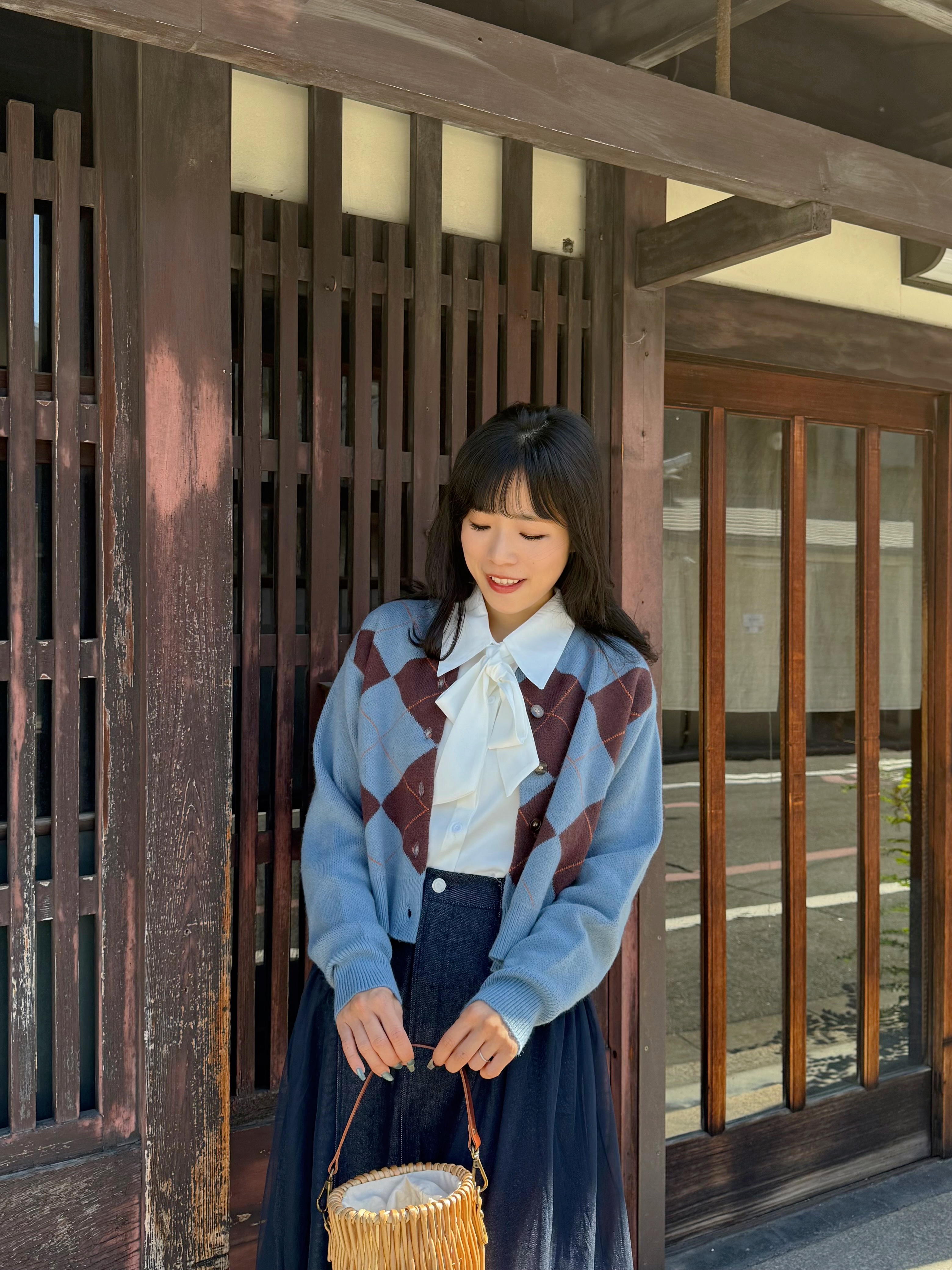 3色•菱格紋針織外套