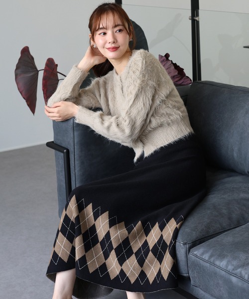 菱格紋針織A字型半臭裙