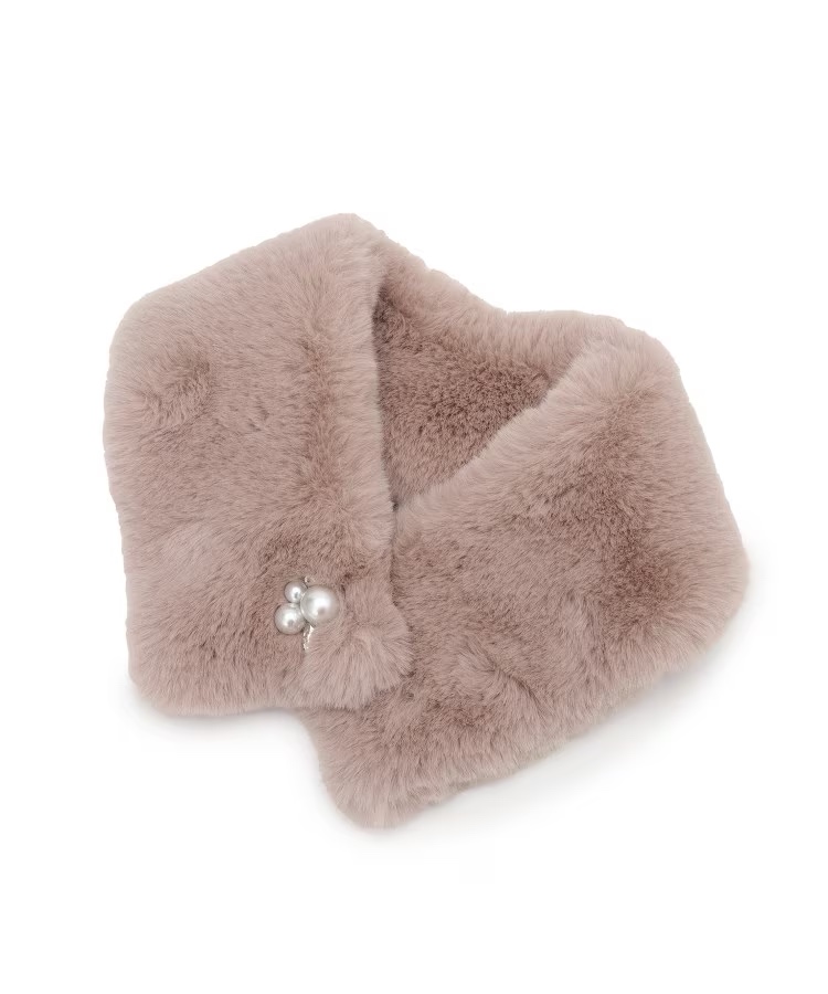 珍珠短款毛毛領頸巾