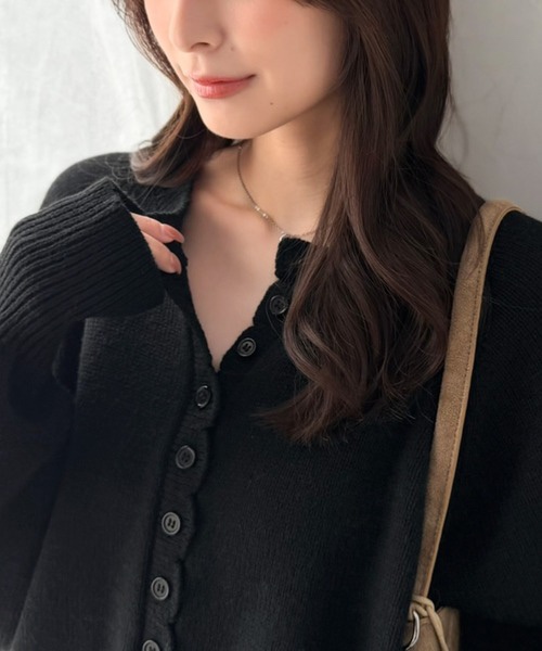 6色•S-LL•扇形花邊多鈕扣開襟針織外套（長袖）