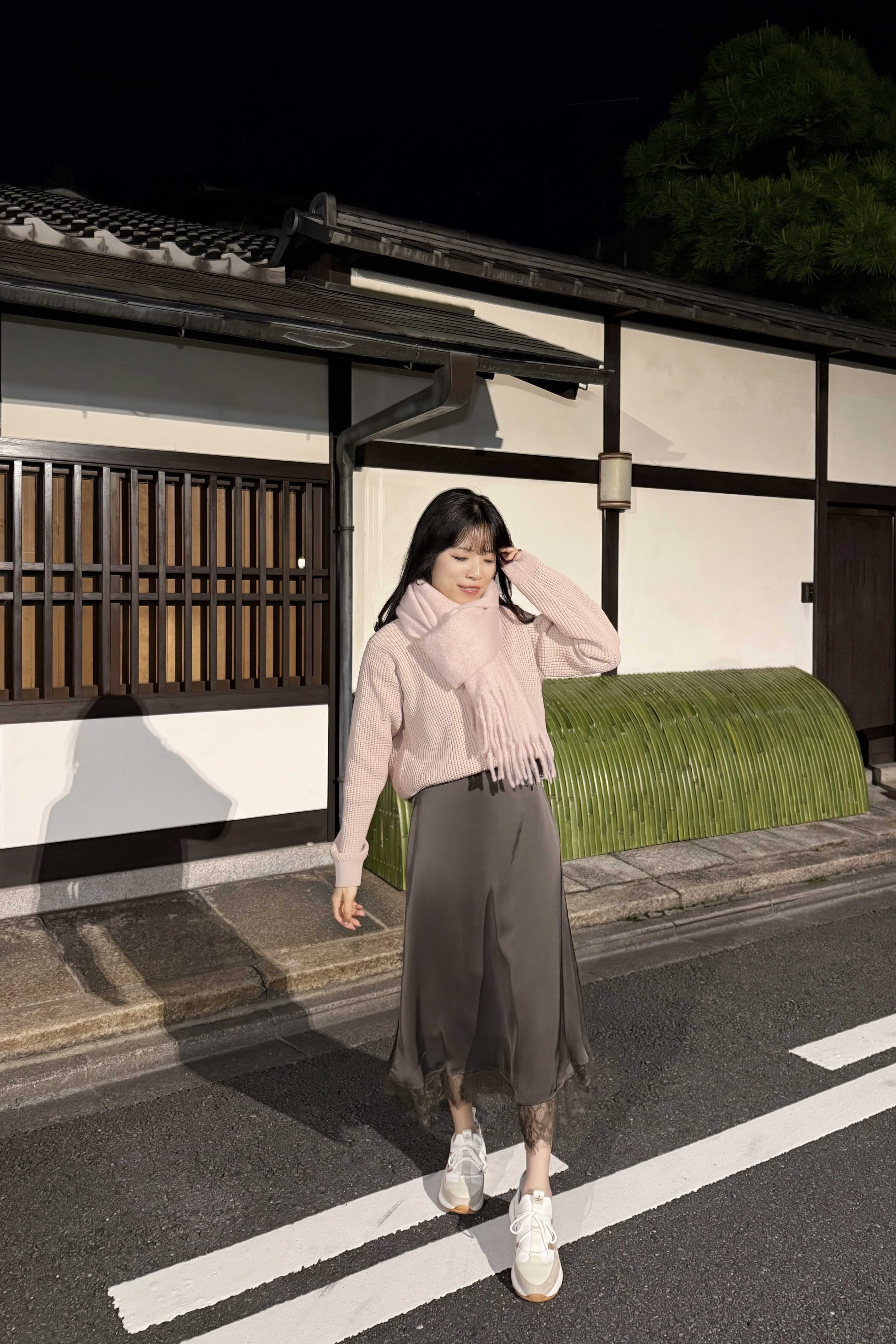 2種長度•3色•蕾絲邊仿絲質半身裙