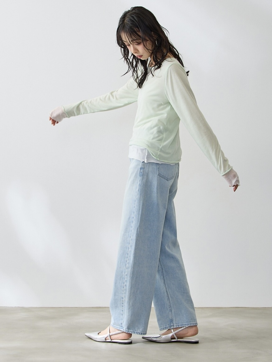 4色•假兩件拼色半透上衣