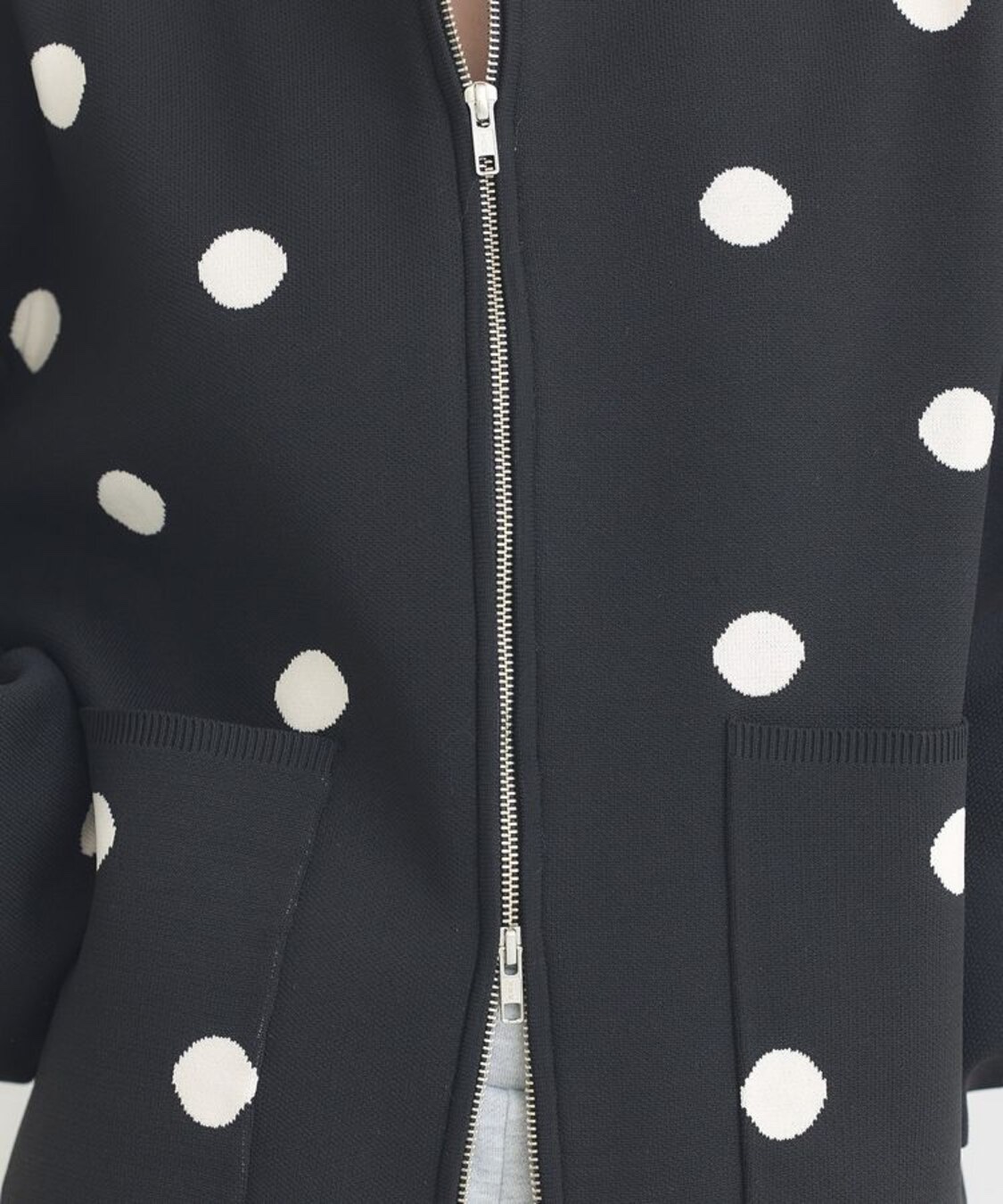 2色•波點防起毛粒針織拉鍊外套
