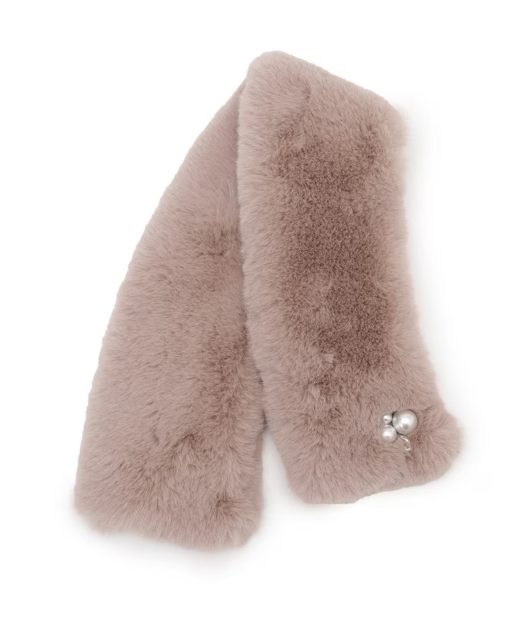 珍珠短款毛毛領頸巾