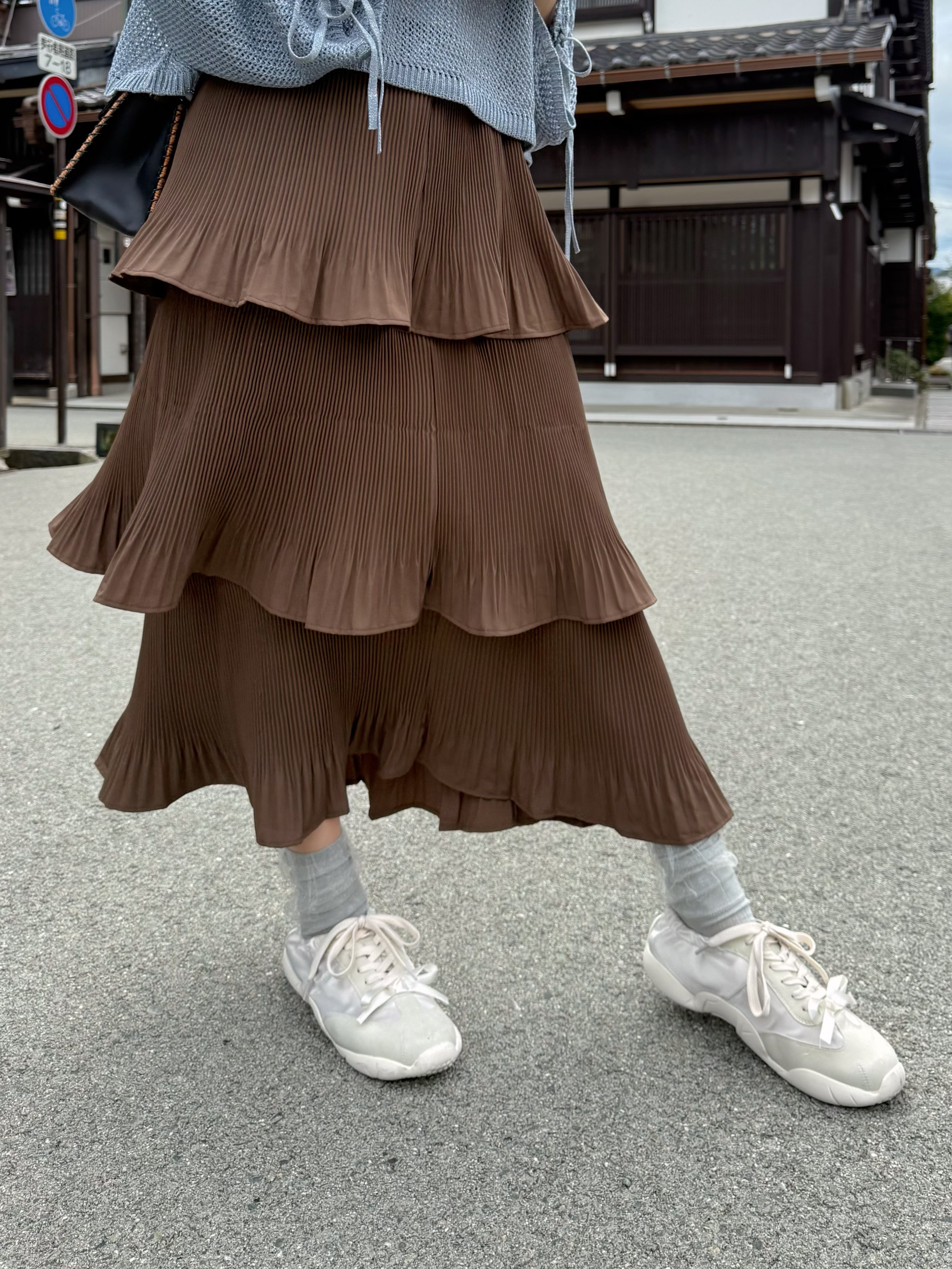 百褶波浪層次半身裙