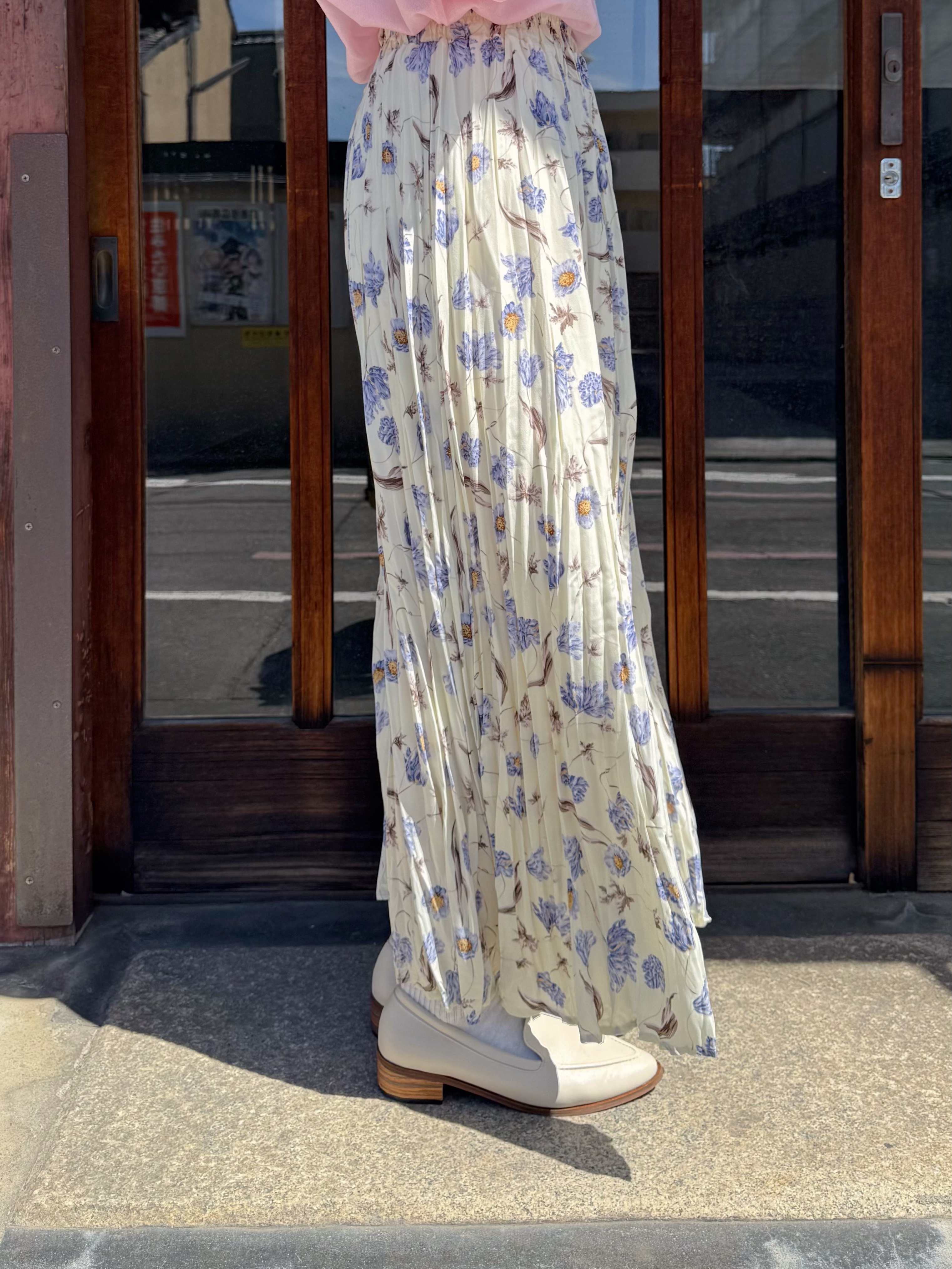 紫花百褶雪紡半身裙