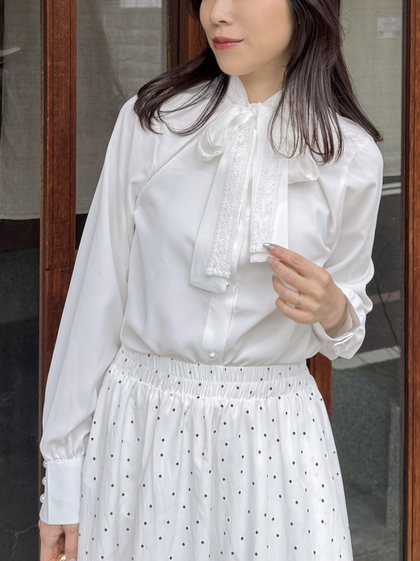 SpecialPrice•3色•蕾絲蝴蝶結領雪紡上衣