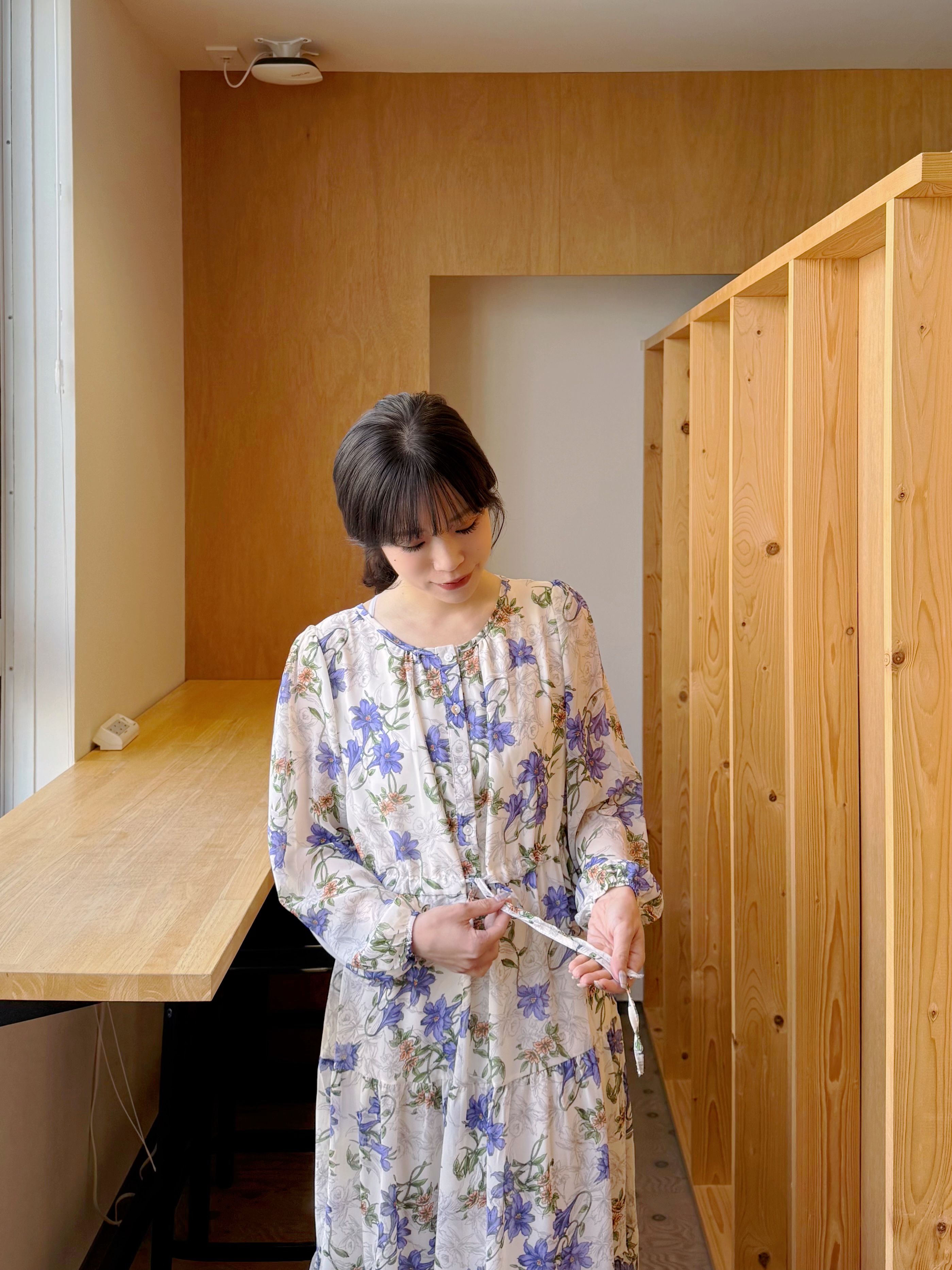 薰衣草紫色花雪紡連身裙