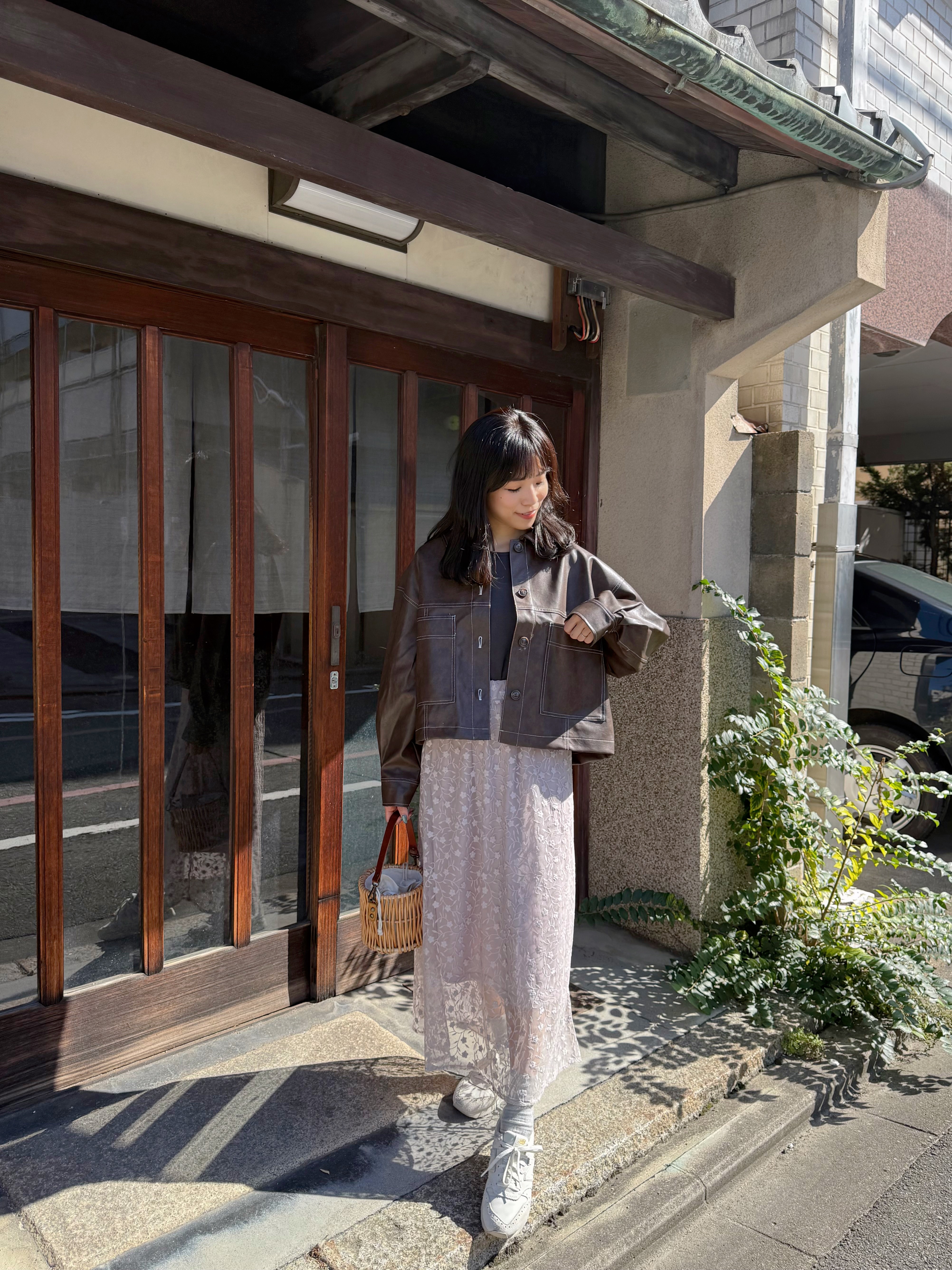 仿皮車線短款外套