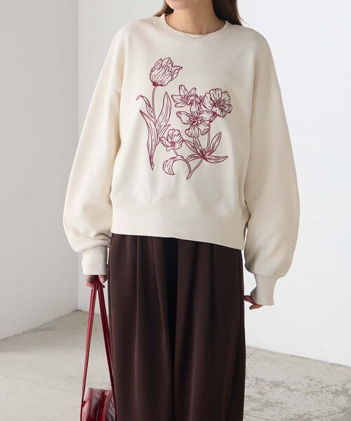 5色•花卉刺繡圓領衛衣