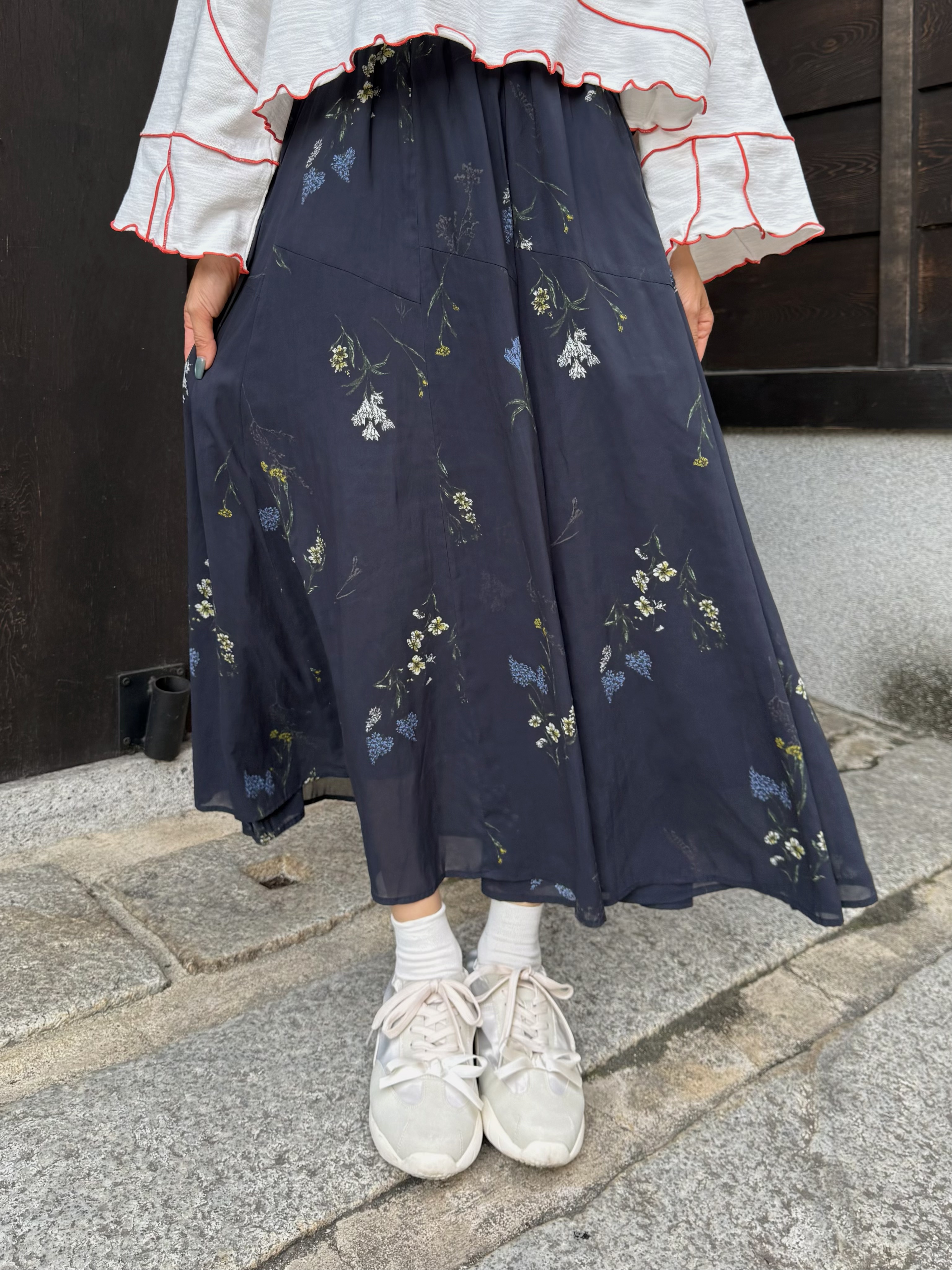 2種長度•印花有袋雪紡半身裙