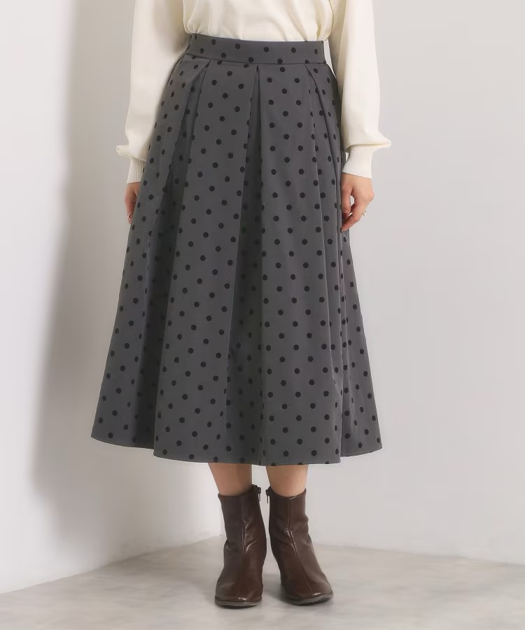 植絨波點A line半身裙
