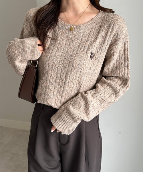 8色・M-LL・U.S. POLO ASSN. 刺繡麻花針織上衣