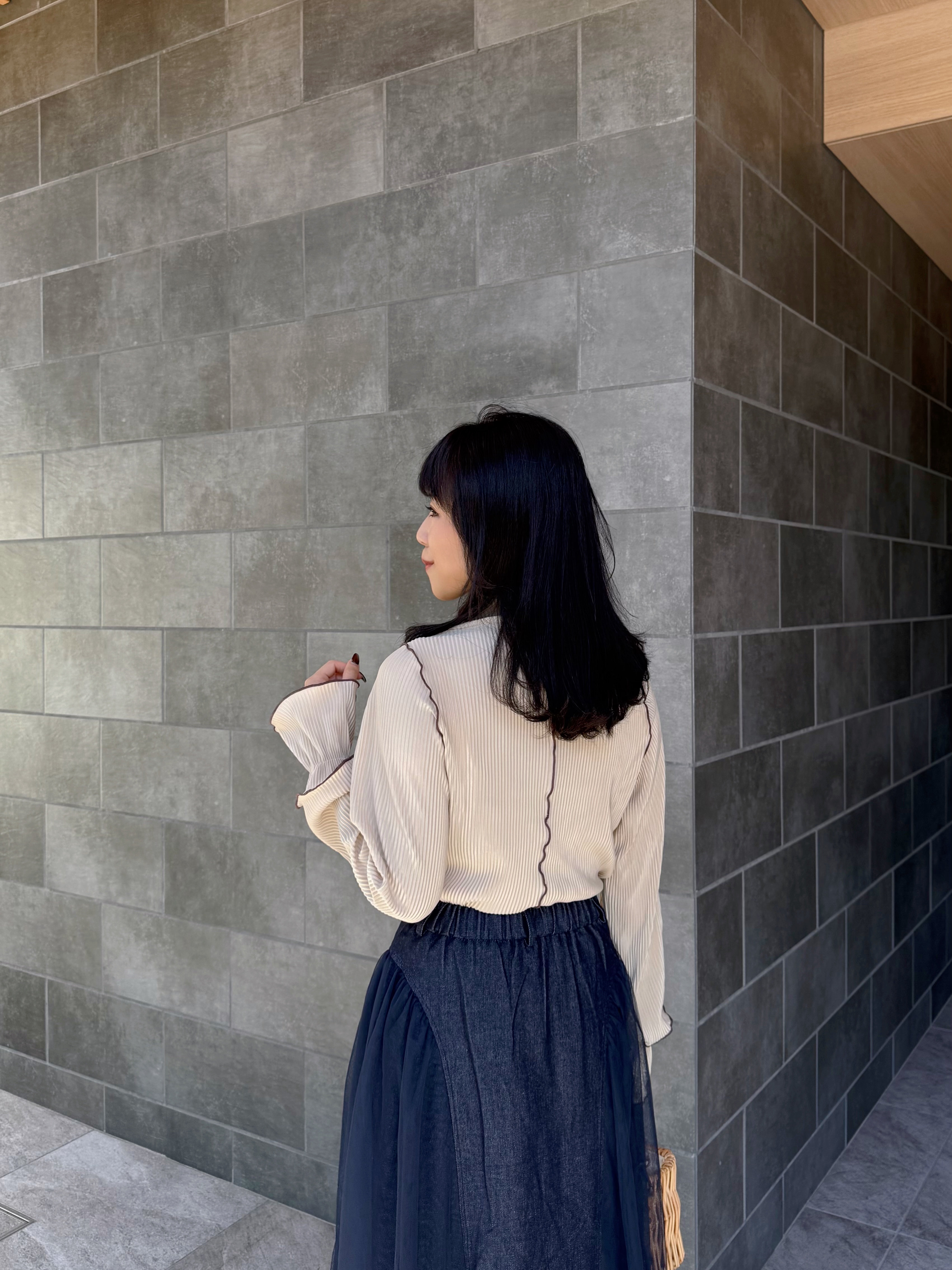 6色•2Way前後拼色百褶2層手袖上衣