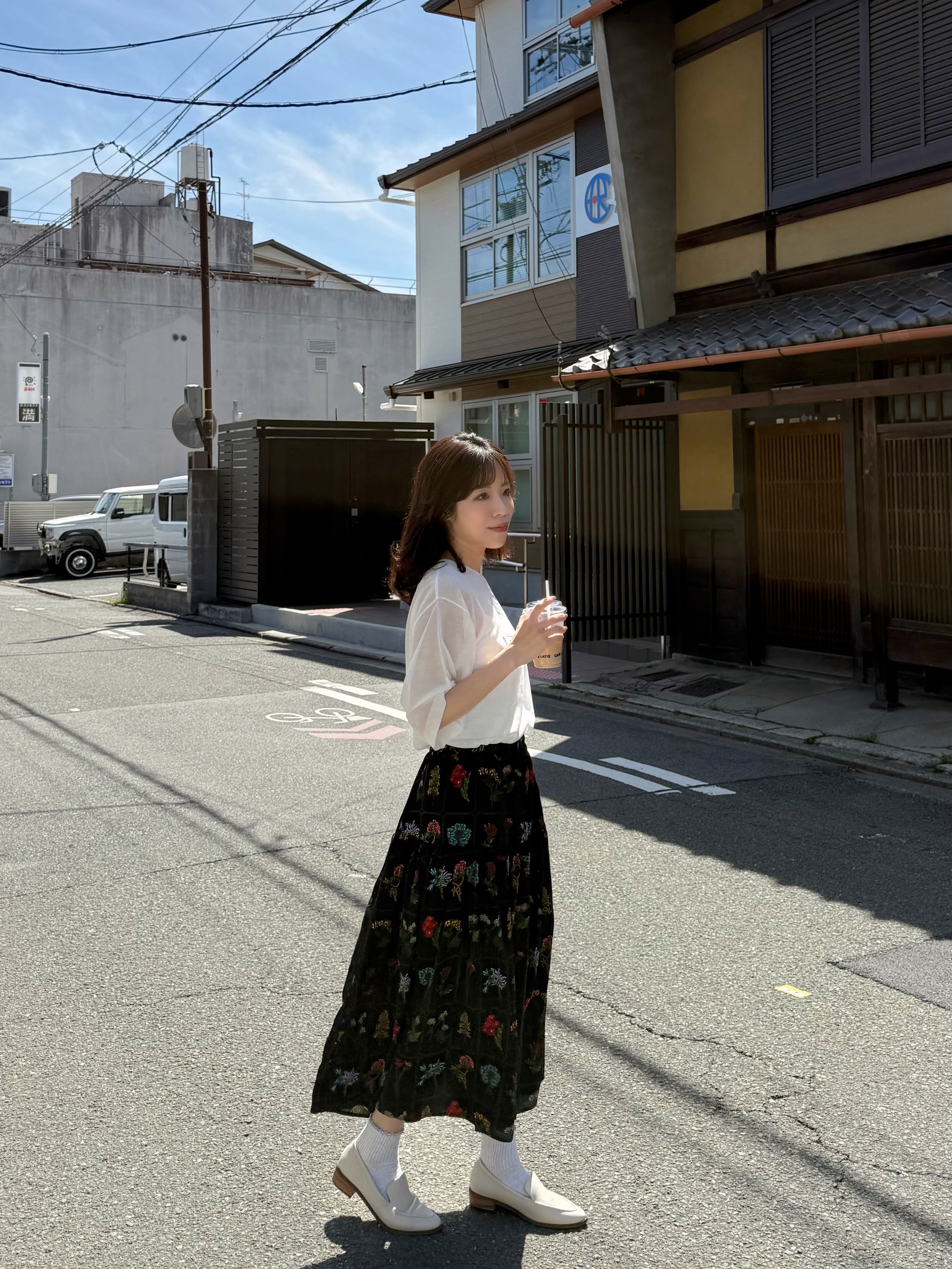 花花圖案雪紡A line半身裙