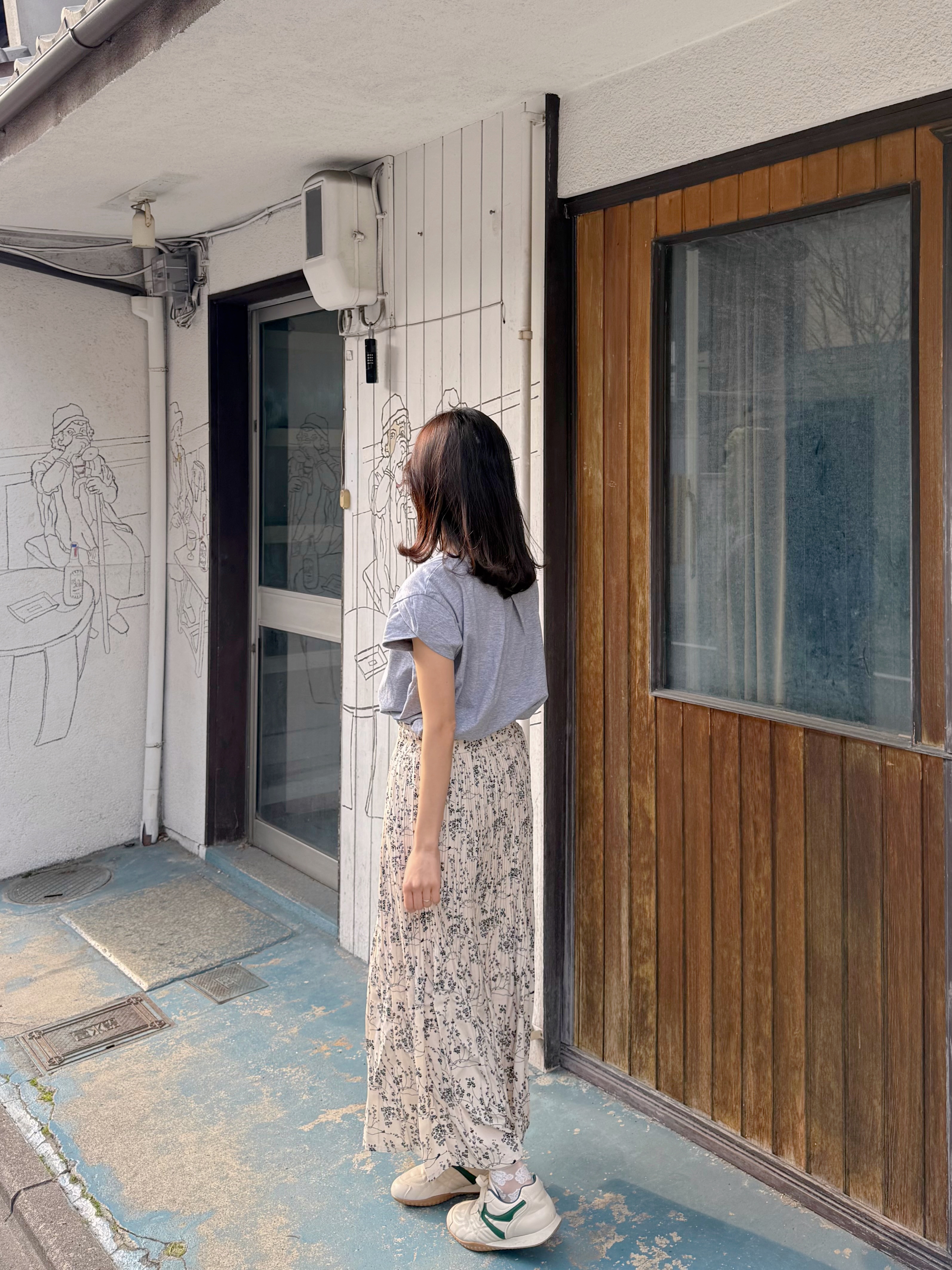 碎花百褶雪紡半身裙