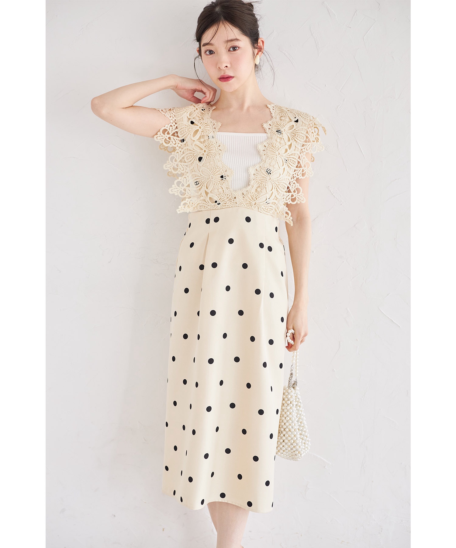 蕾絲波點背心連身裙
