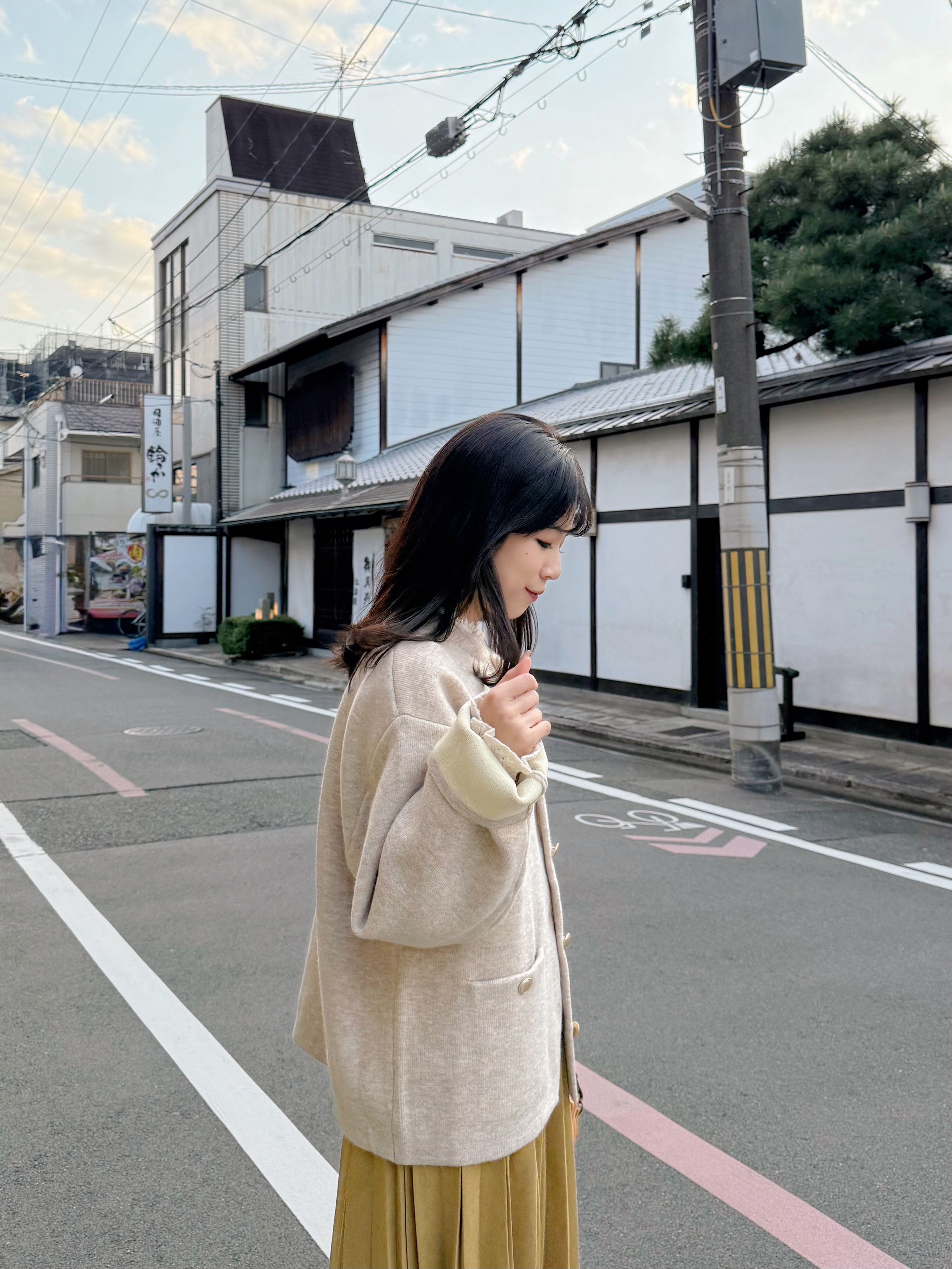 4色•拼色金扣中長款針織外套