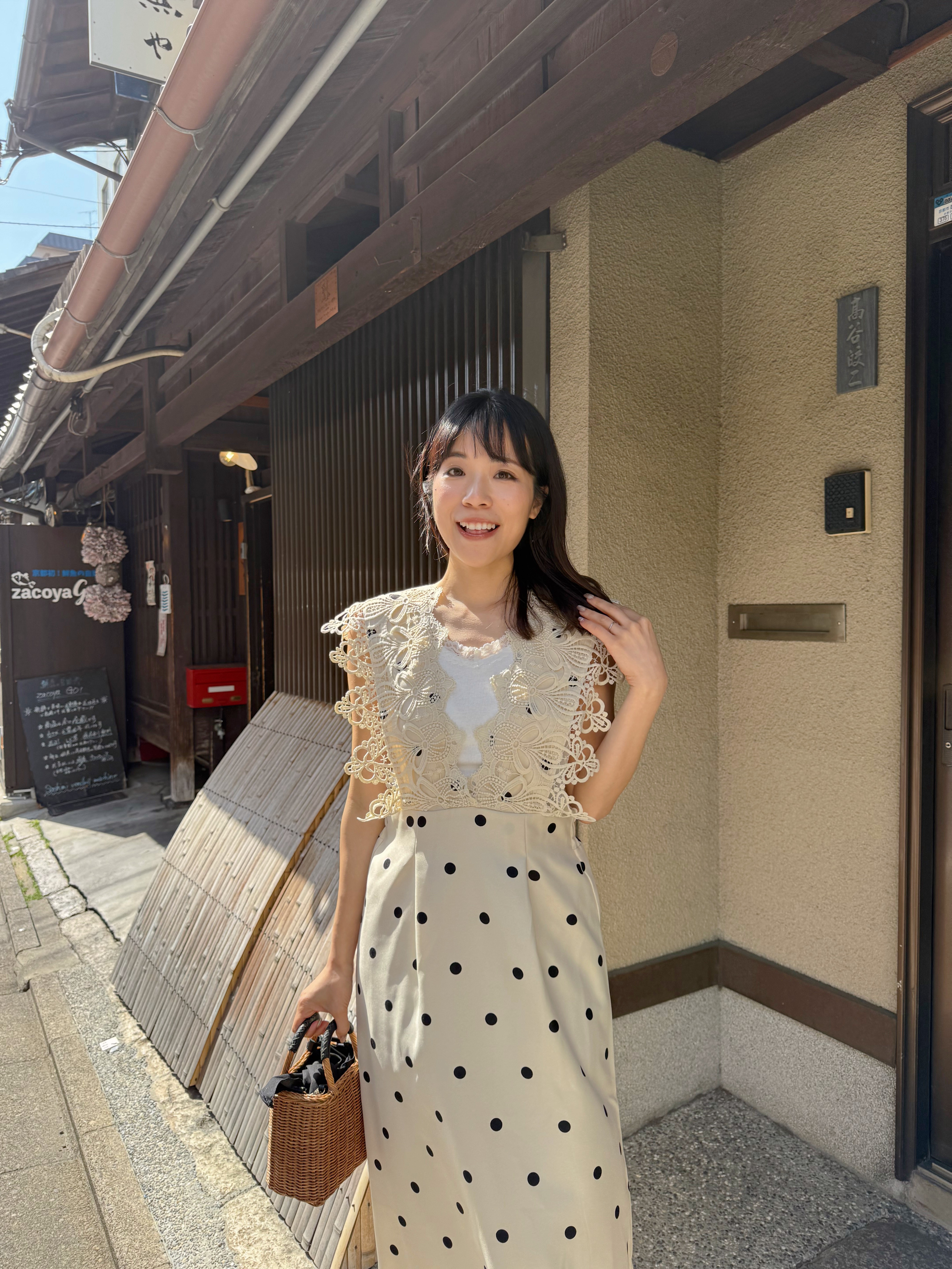 蕾絲波點背心連身裙