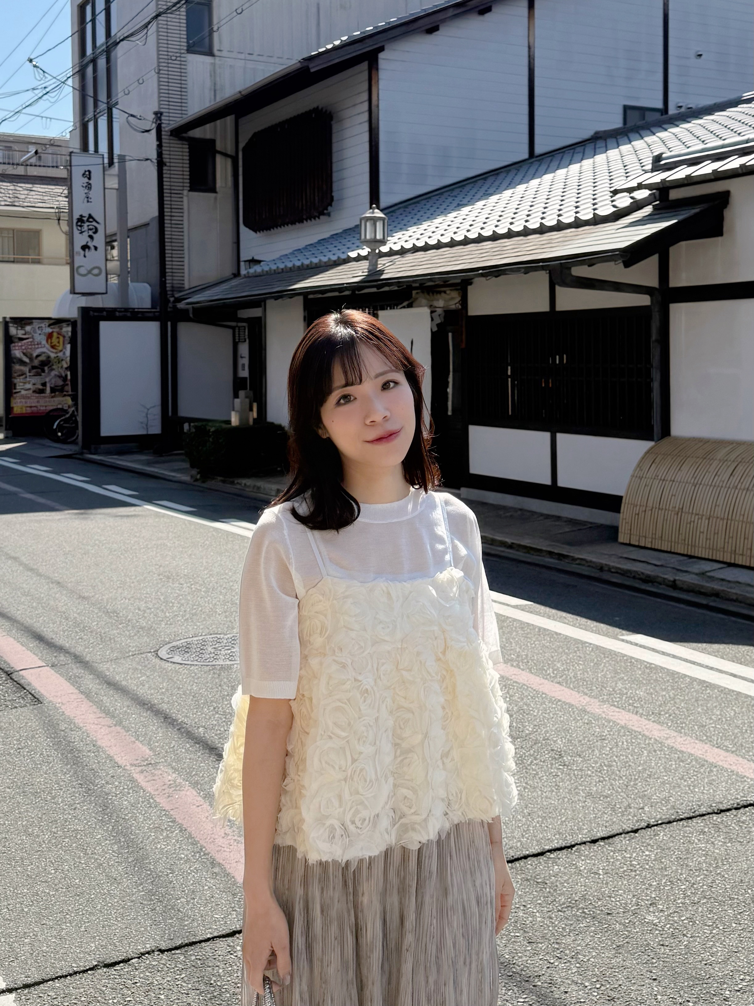 立體紗玫瑰花蓬蓬吊帶背心