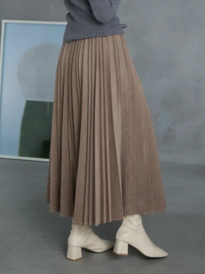 6色•84cm長•磨毛百褶淨色長款半身裙