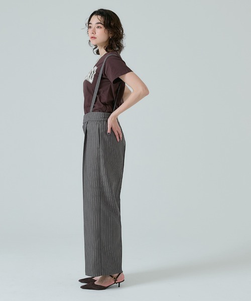 直條紋吊帶長褲