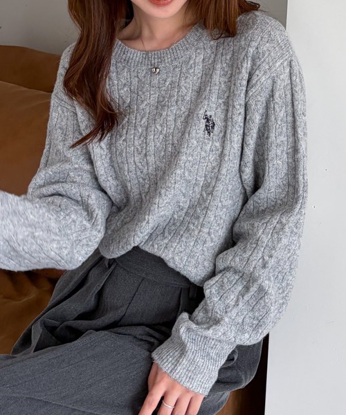 8色・M-LL・U.S. POLO ASSN. 刺繡麻花針織上衣