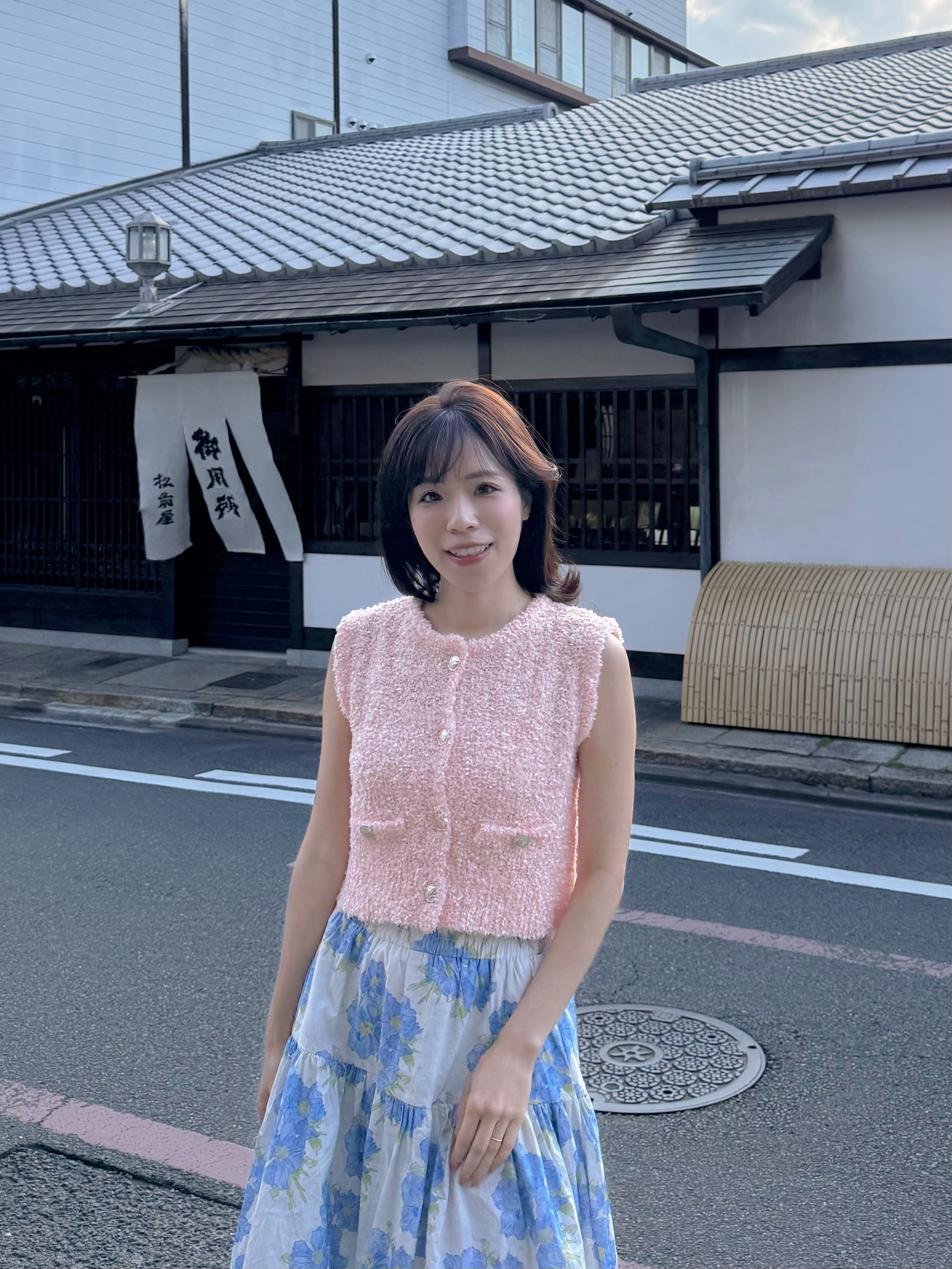 淡粉色銀扣Tweed背心