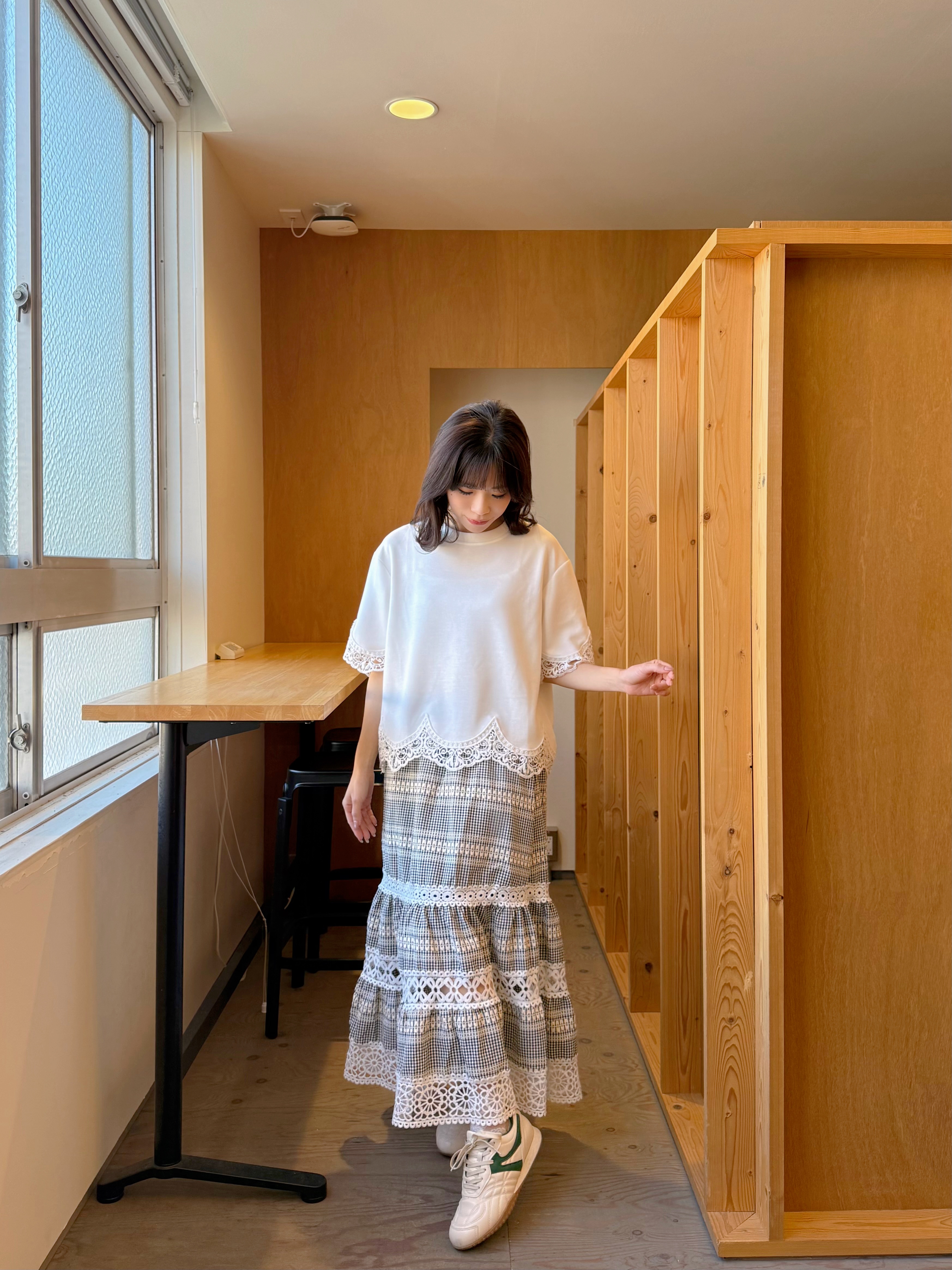 蕾絲拼接雪紡半身裙