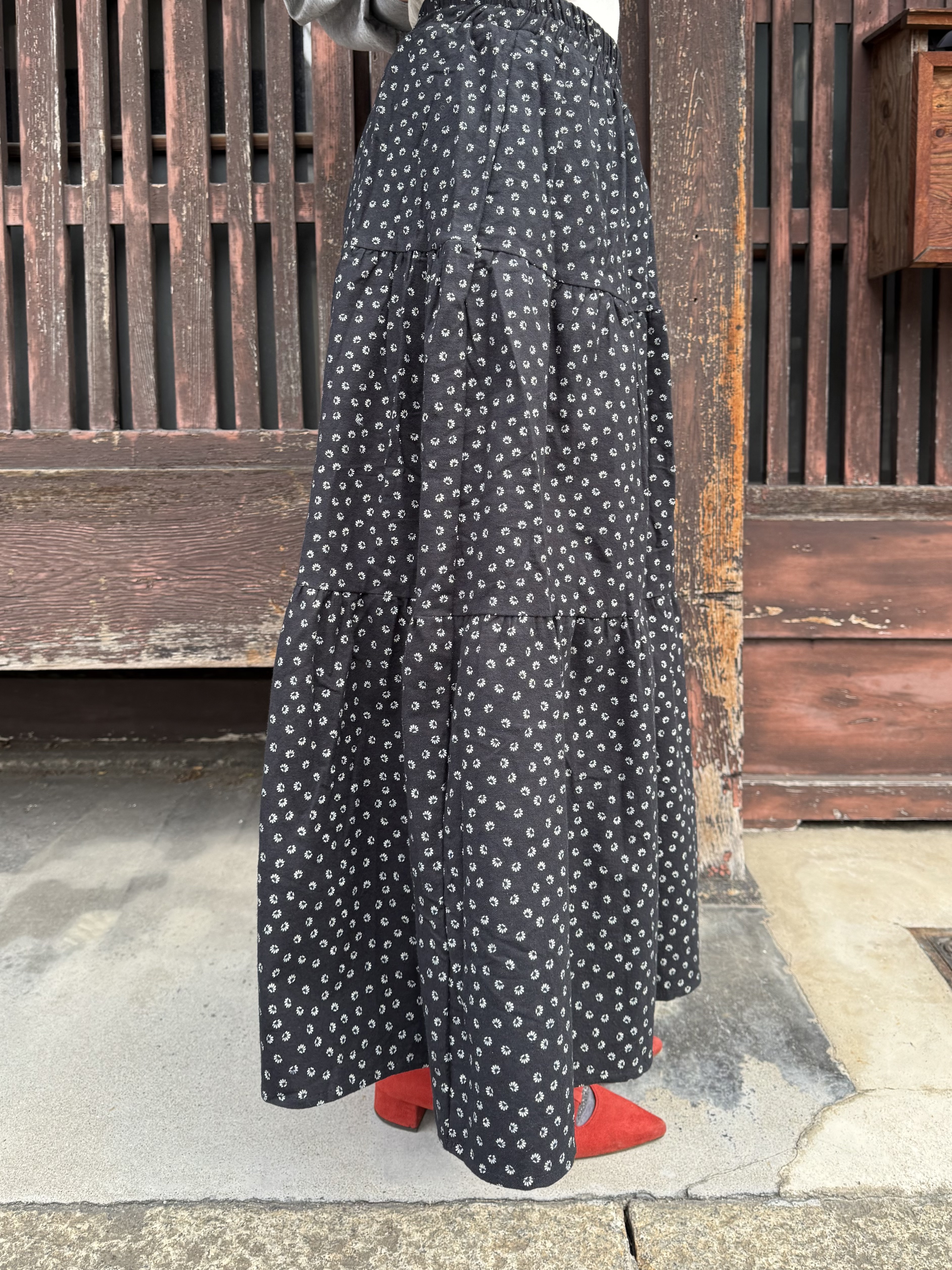 白色小花A line綿布半身裙