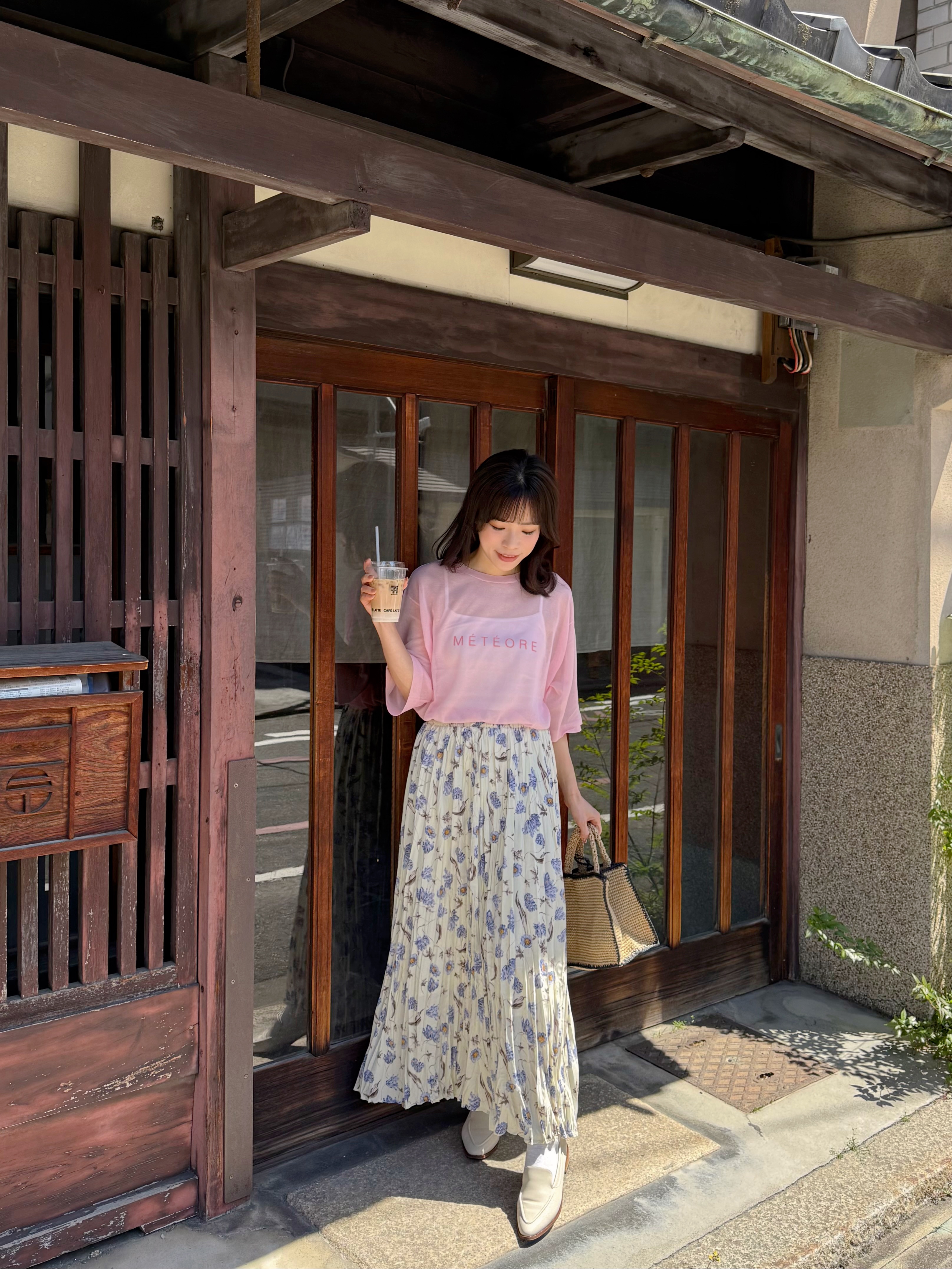 紫花百褶雪紡半身裙