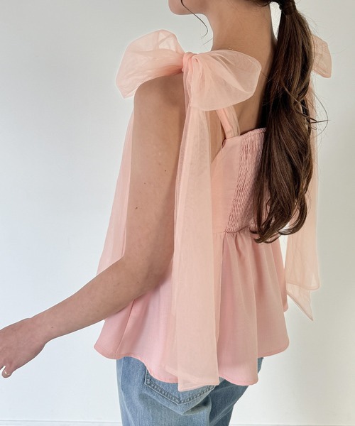 紗蝴蝶結肩帶背心