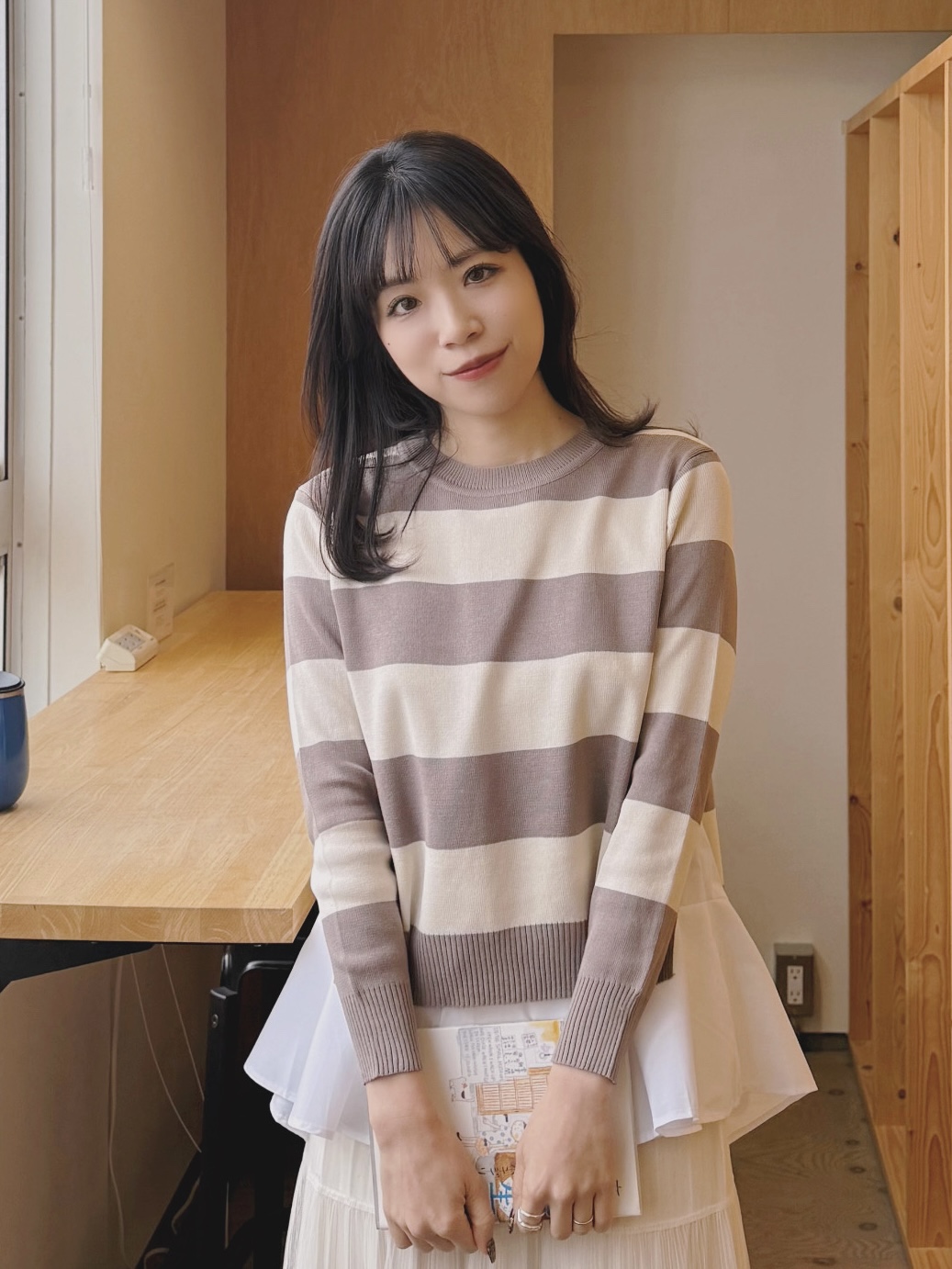 2色•間條針織上衣 + 波浪背心套裝