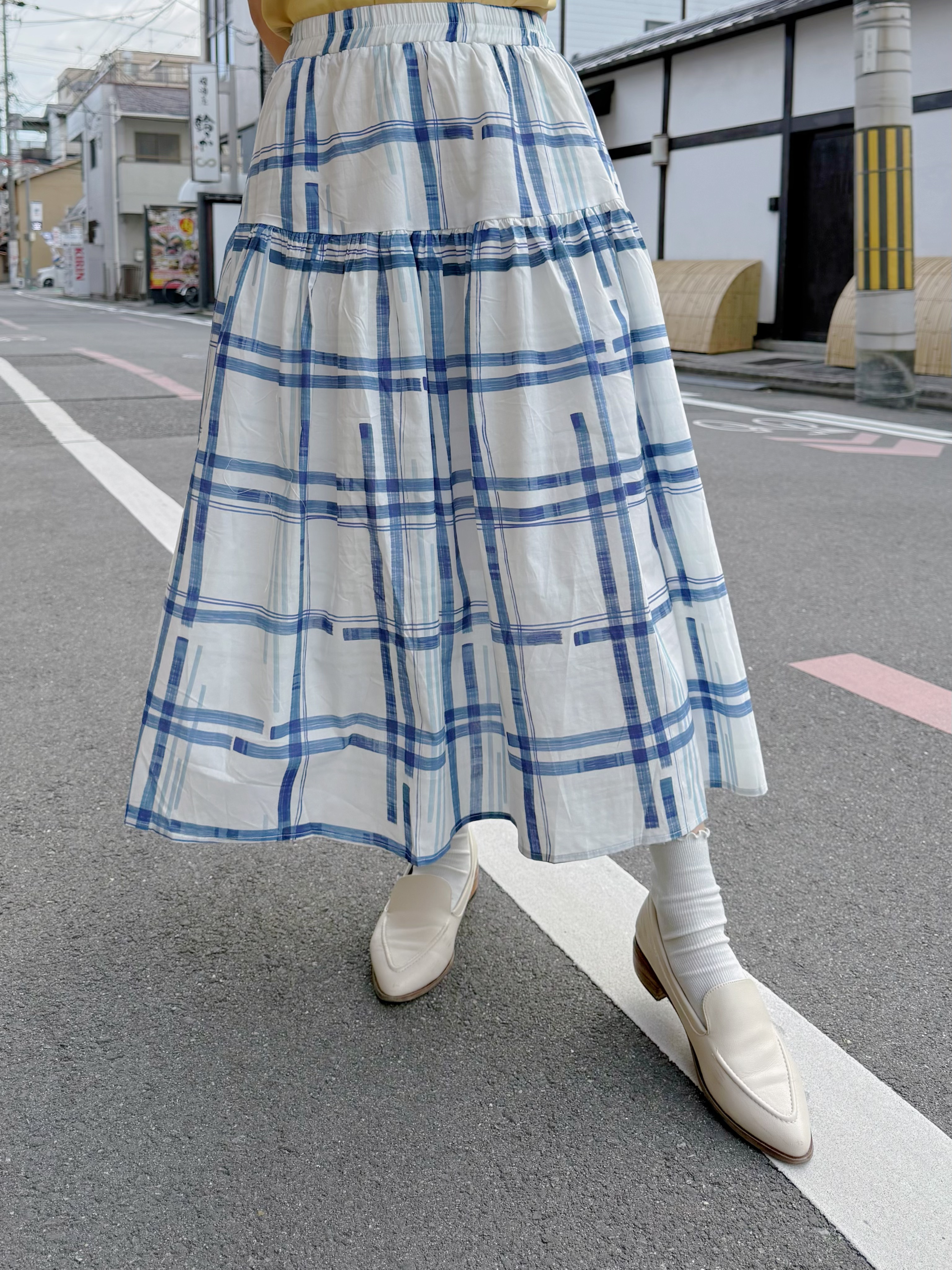 藍白格仔A line半身裙