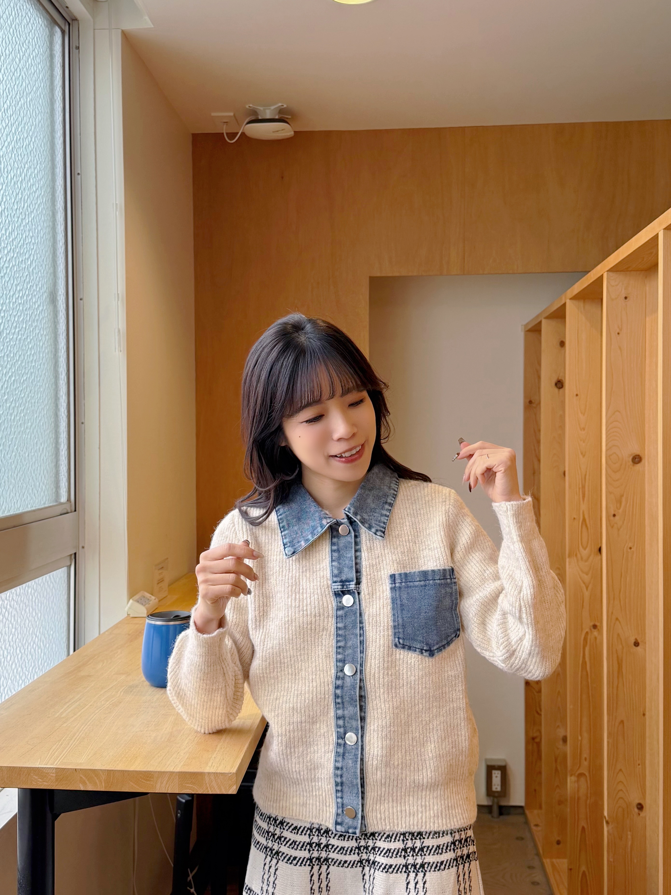 5色•拼牛仔冷衫外套