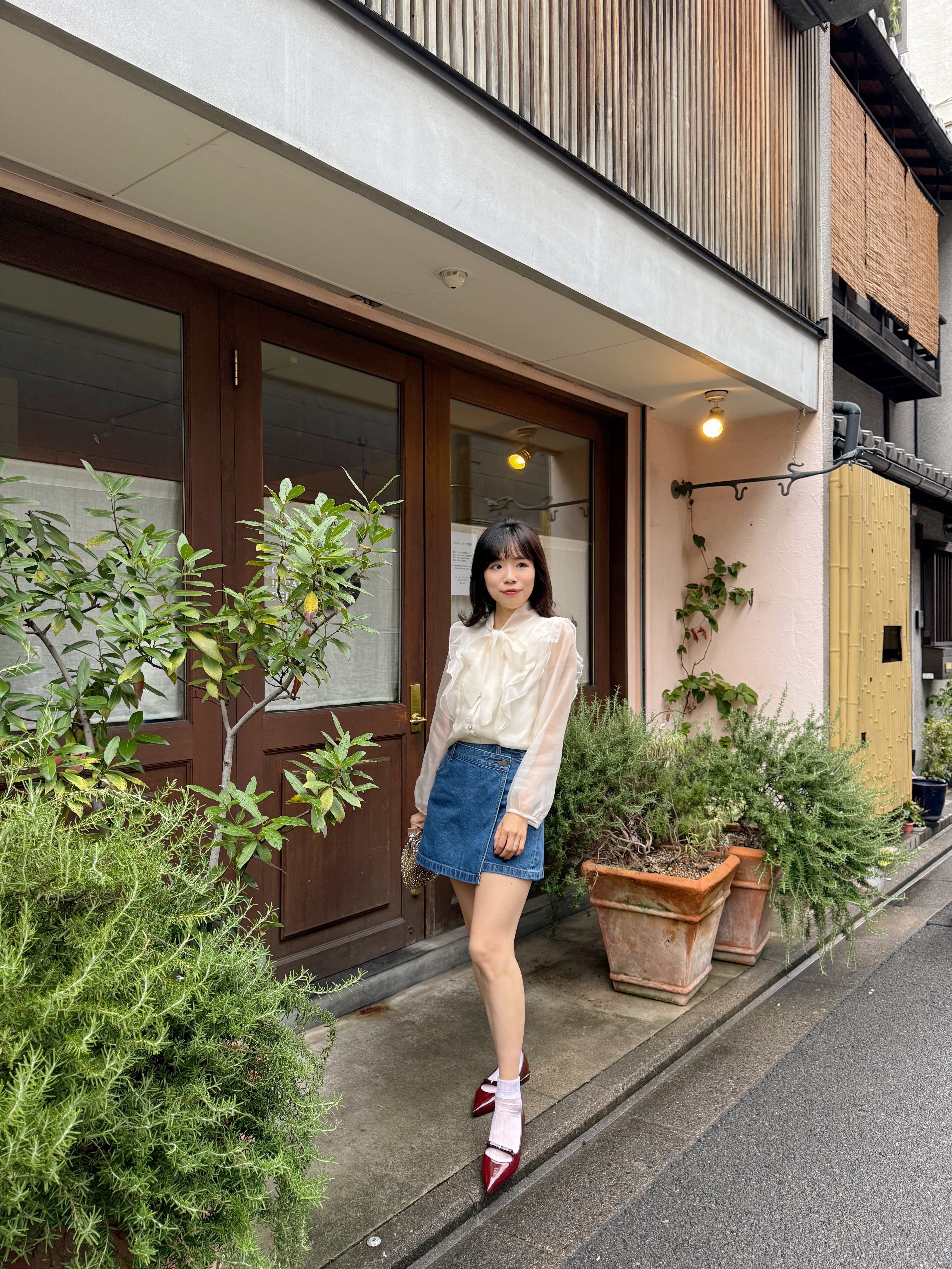 蝴蝶結光澤感輕紗雪紡恤衫