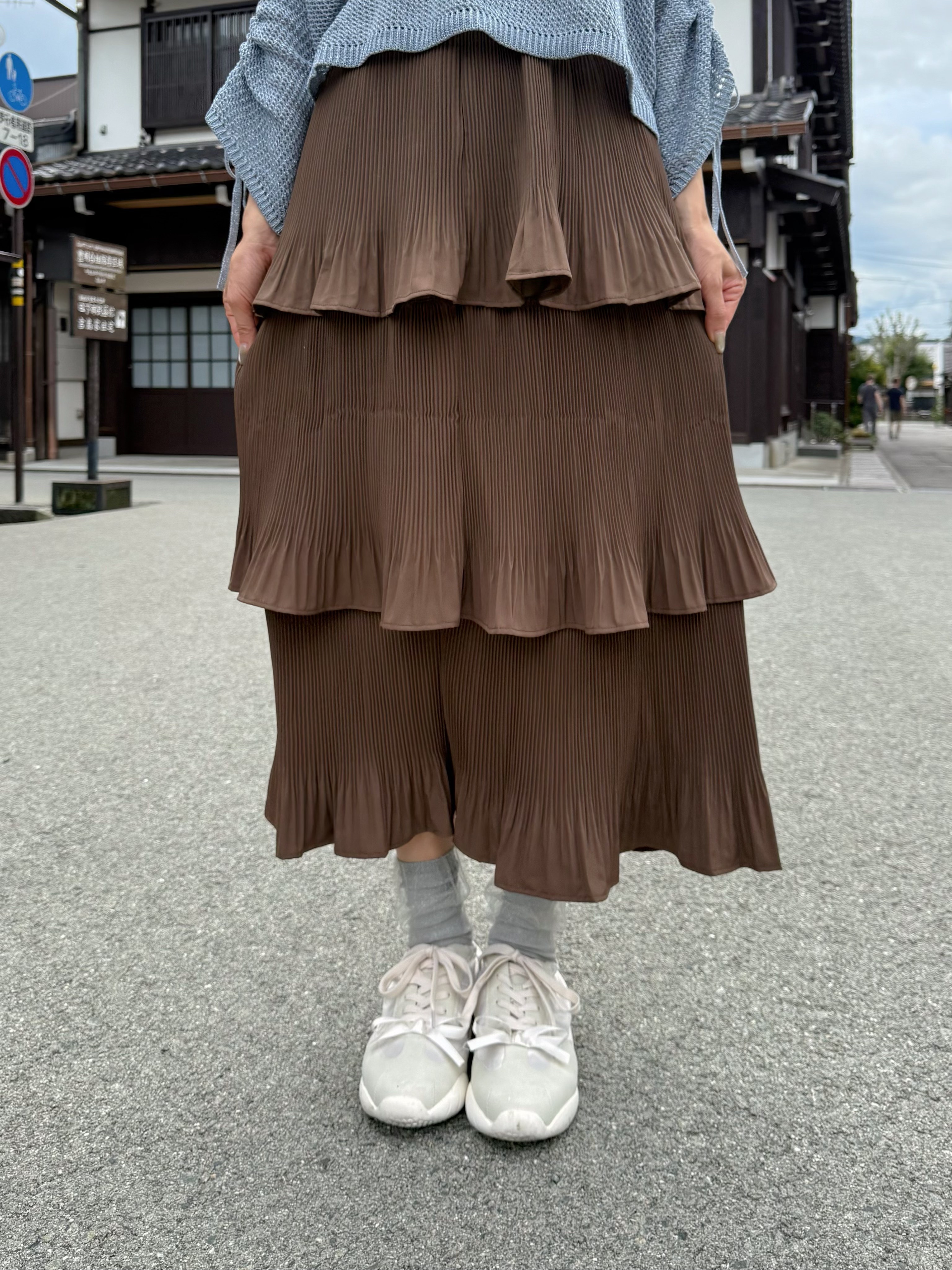 百褶波浪層次半身裙