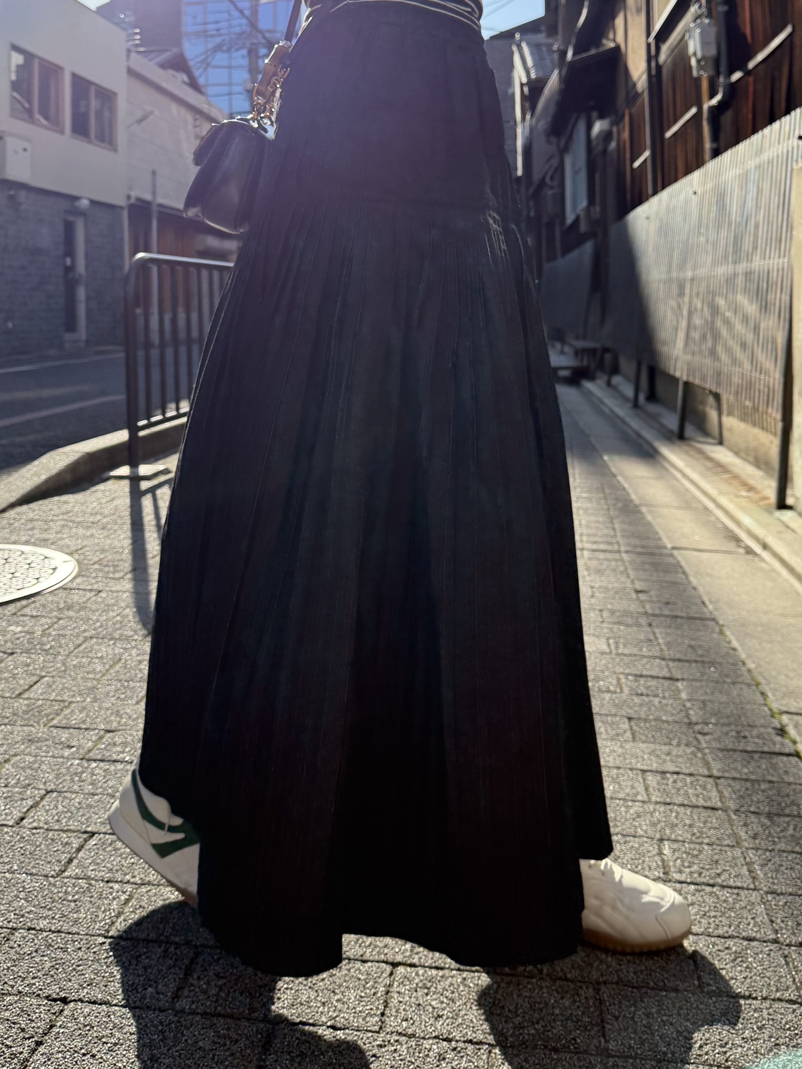 百褶牛仔長款半身裙