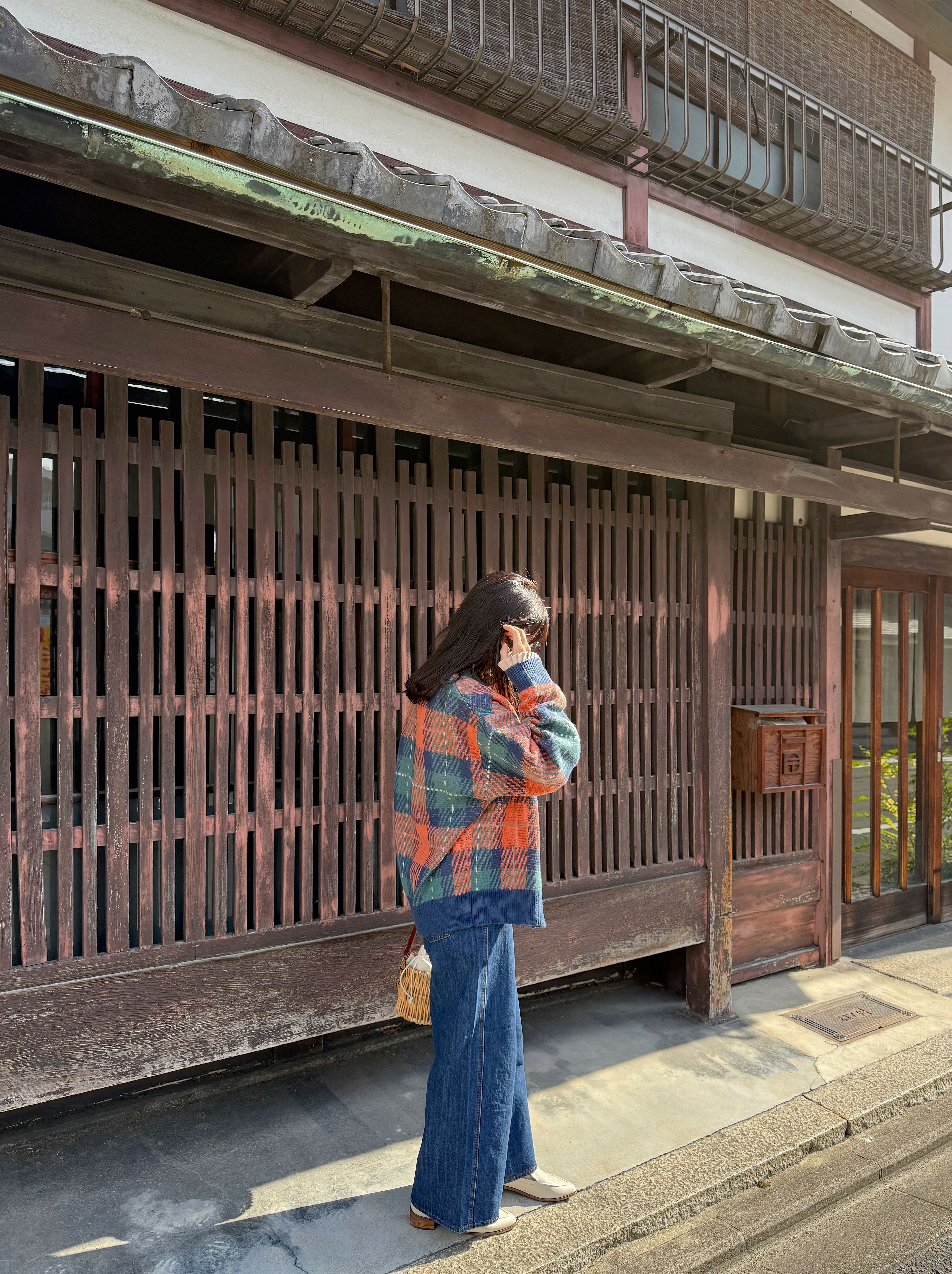 4色•Polo拼色大格紋針織外套