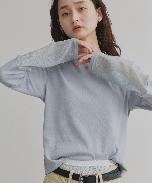 15色•蕾絲/ 閃閃拼袖半透上衣