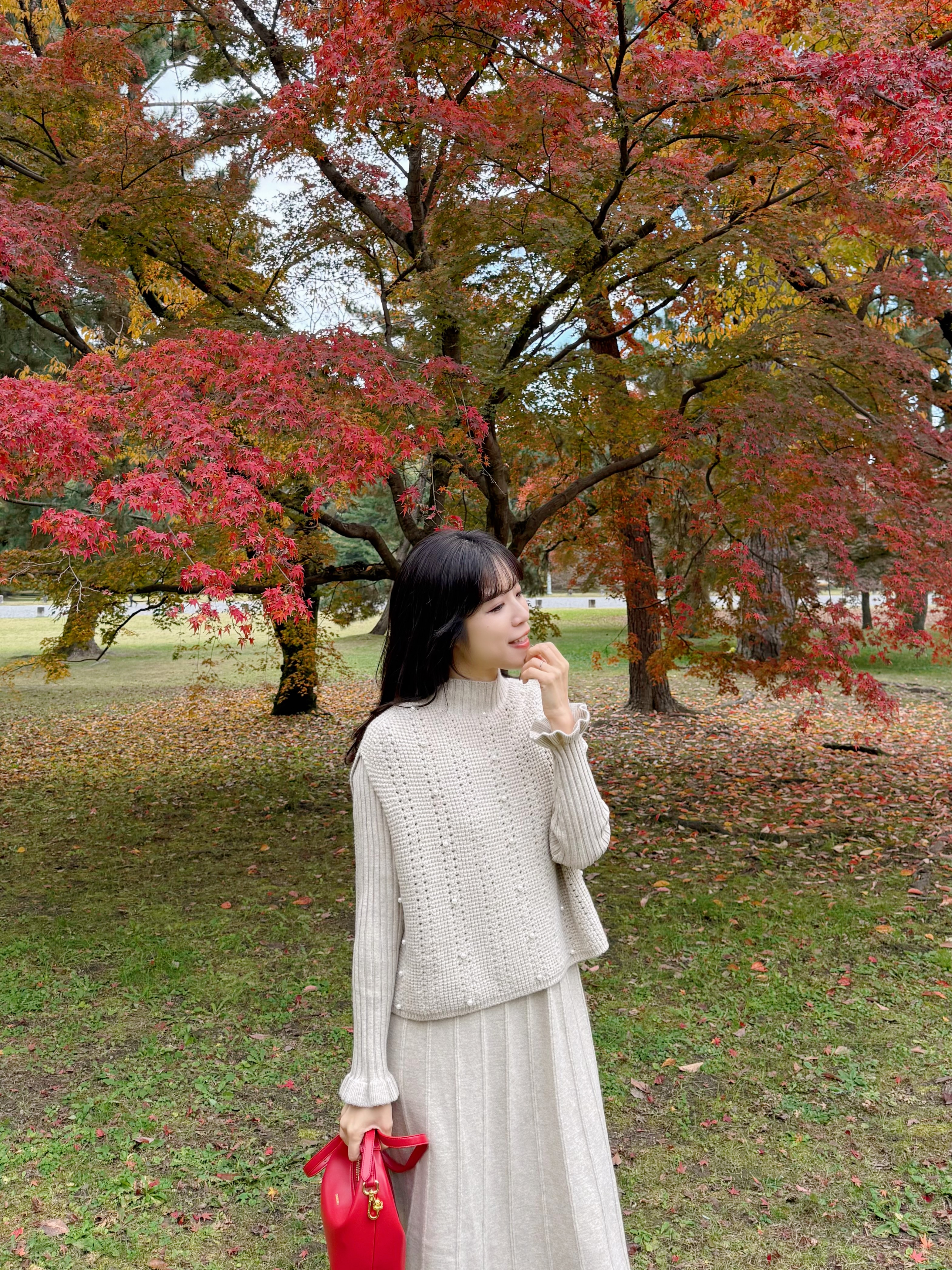 珍珠斗篷針織及膝連身裙