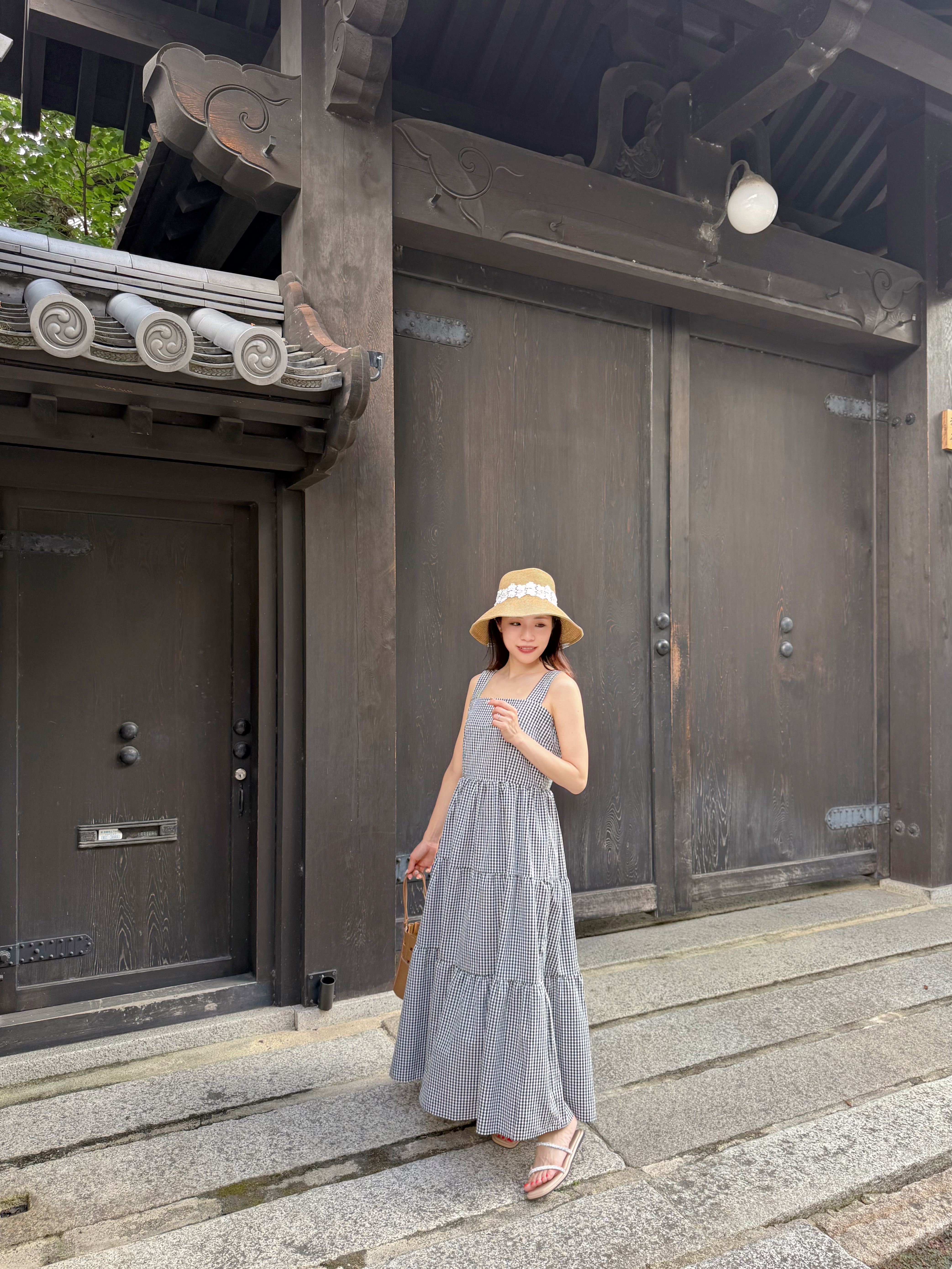 方領格仔背心連身裙