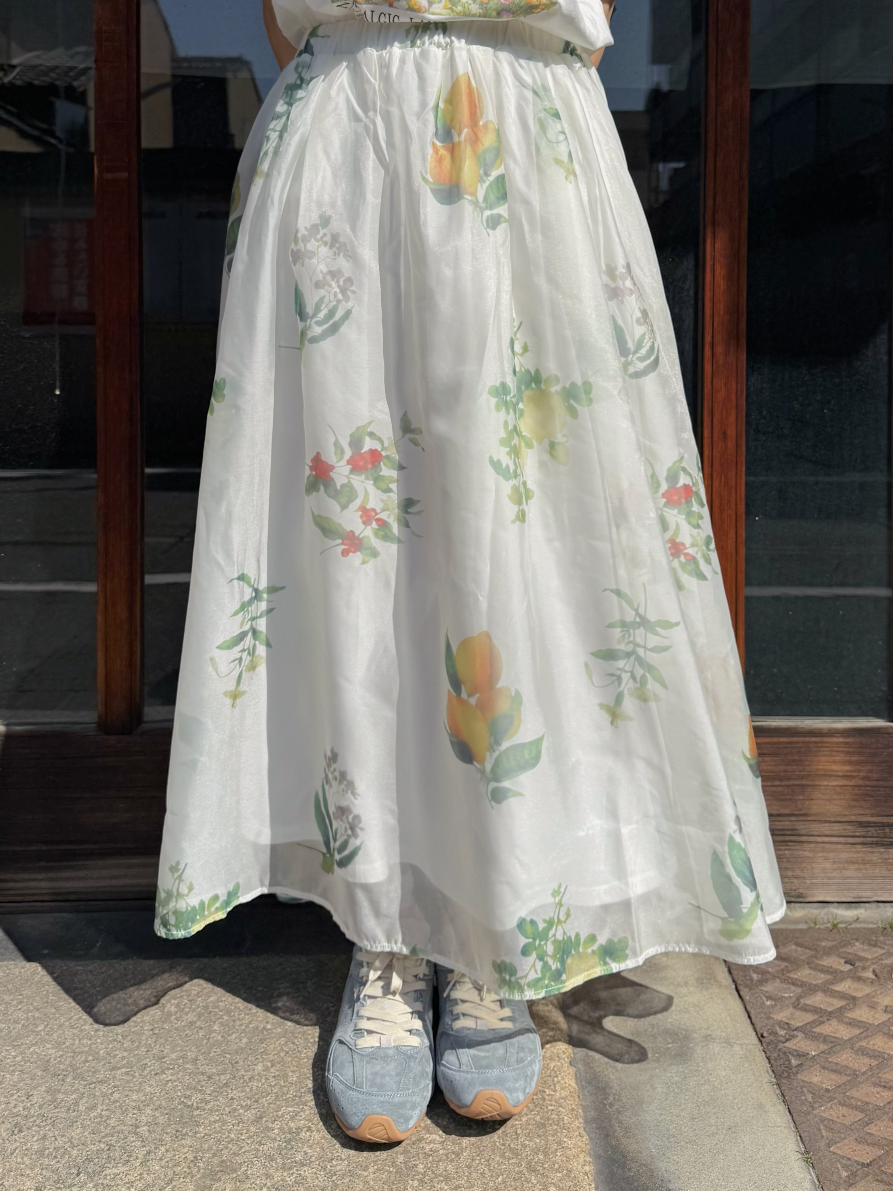 檸檬紅花光澤雪紡半身裙