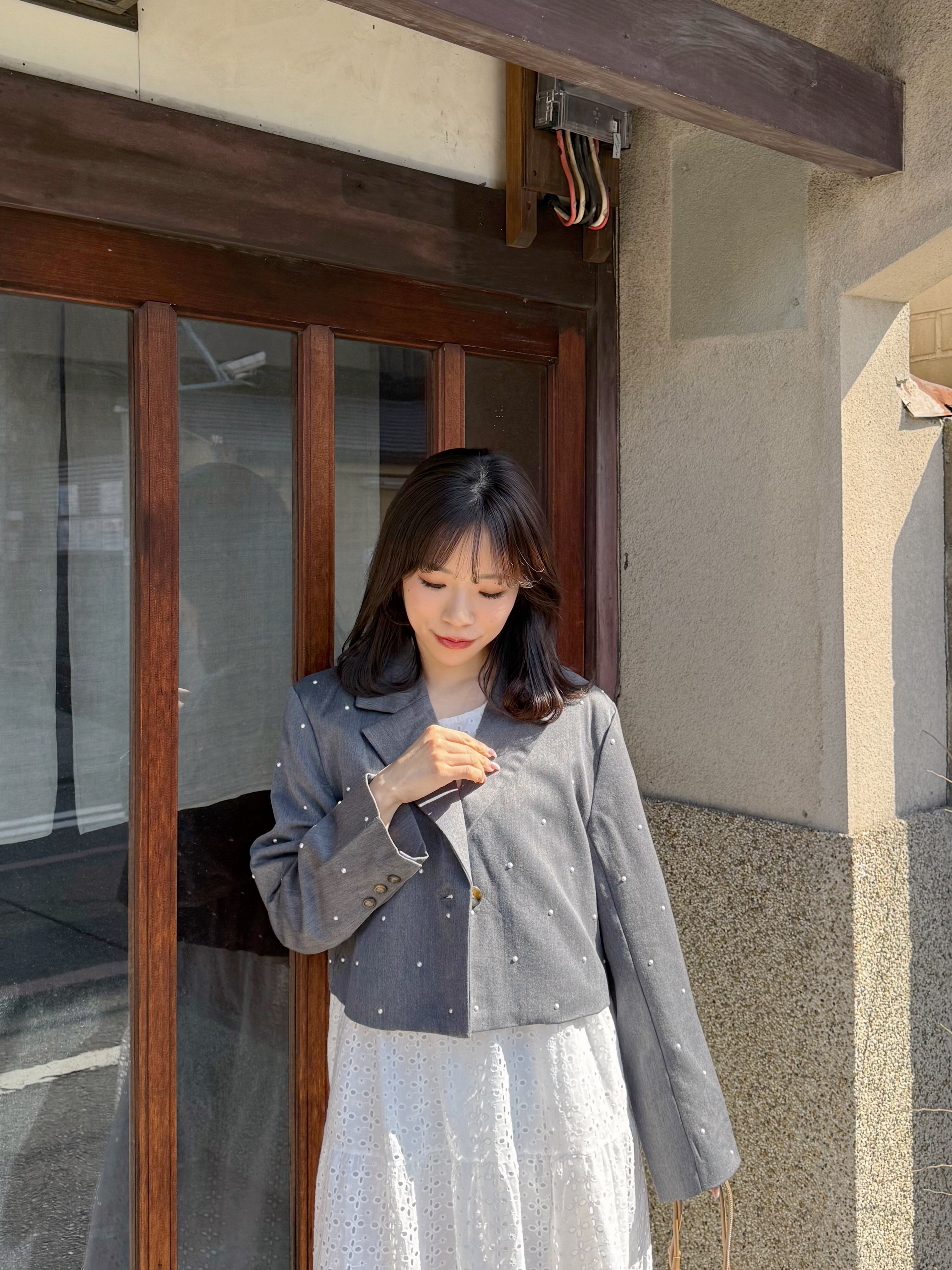 2色•珍珠點點短款西裝外套