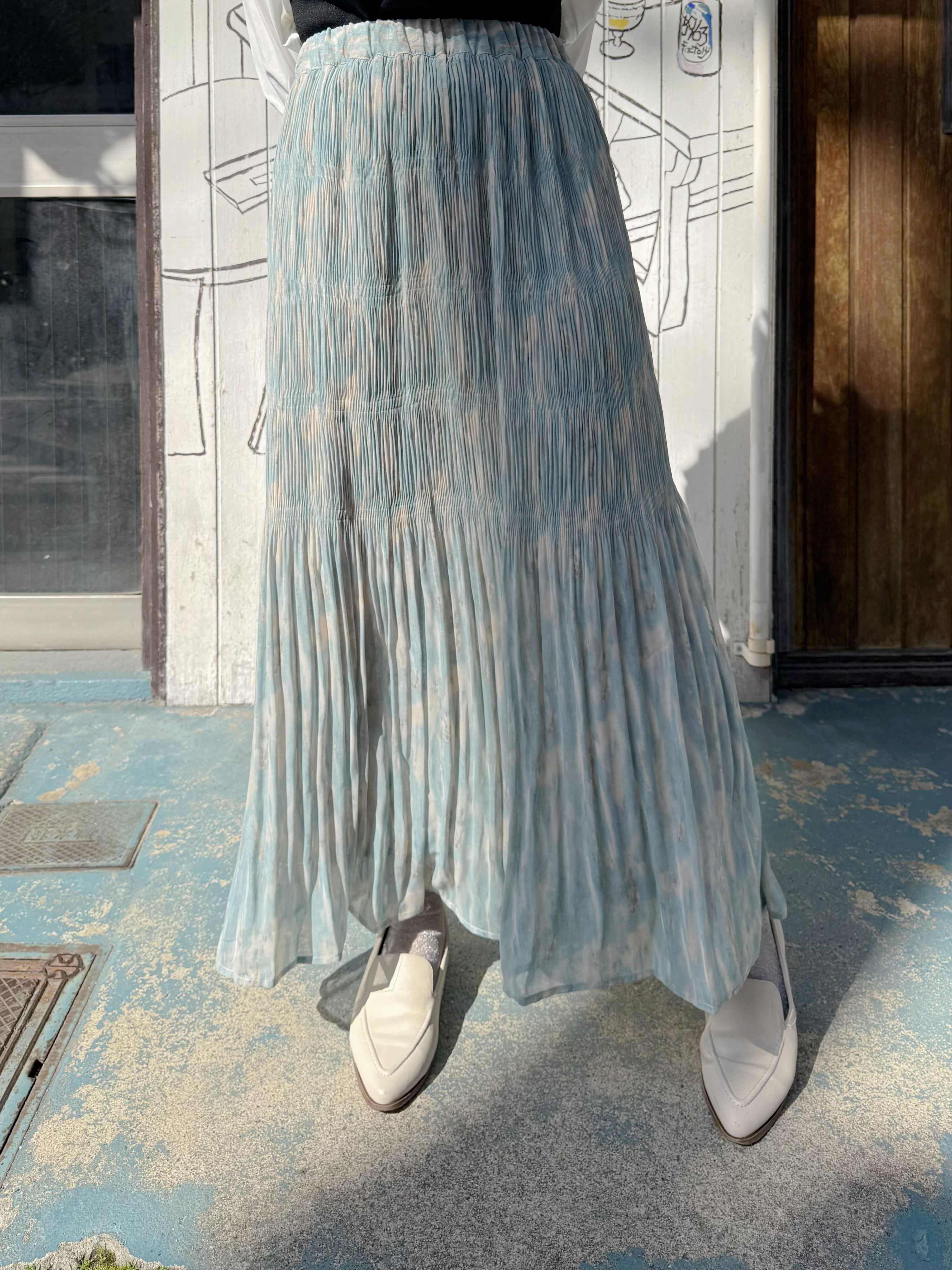 3色•水彩色百摺雪紡半身裙