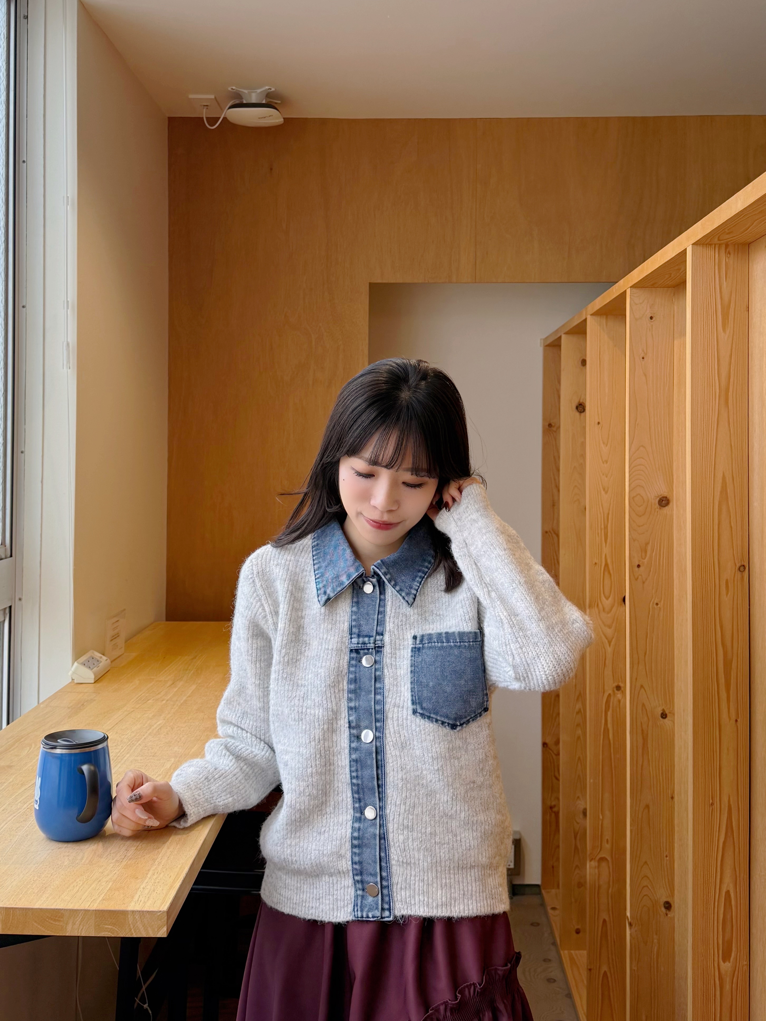 5色•拼牛仔冷衫外套