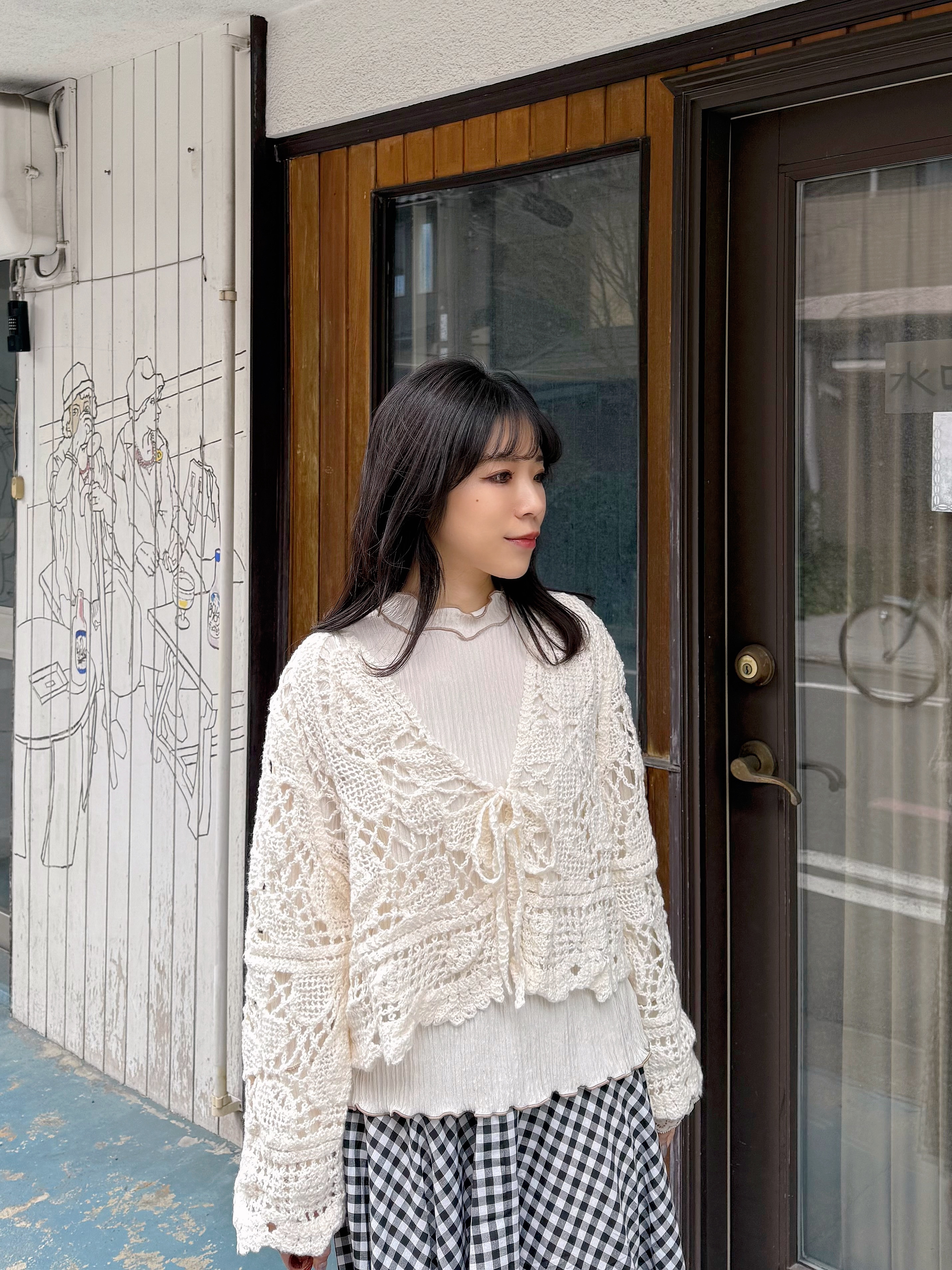 鏤空鈎花傘袖外套上衣