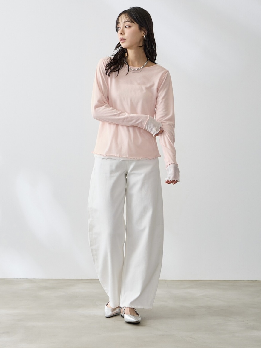 4色•假兩件拼色半透上衣