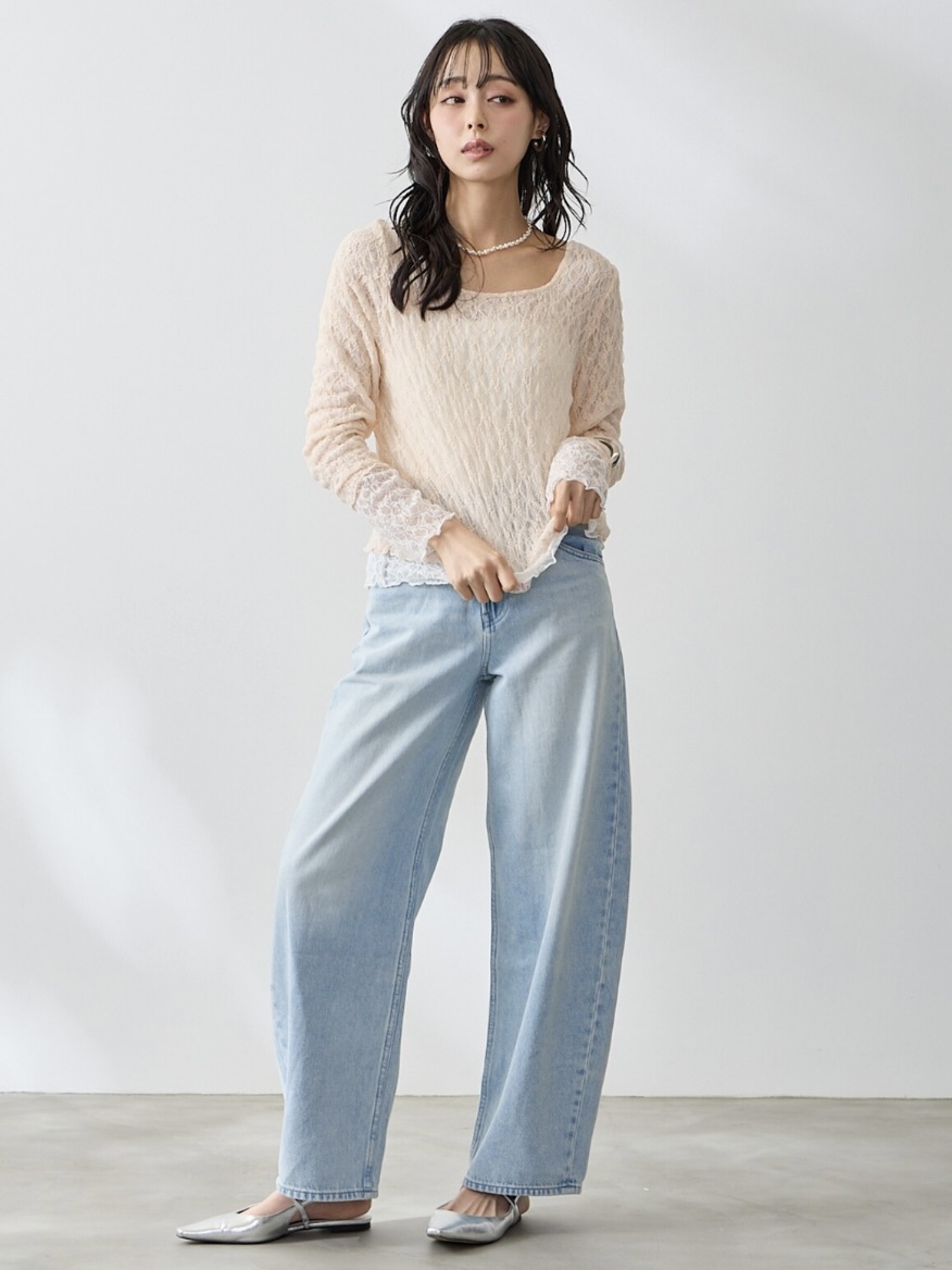 2色•假兩件蕾絲長袖上衣