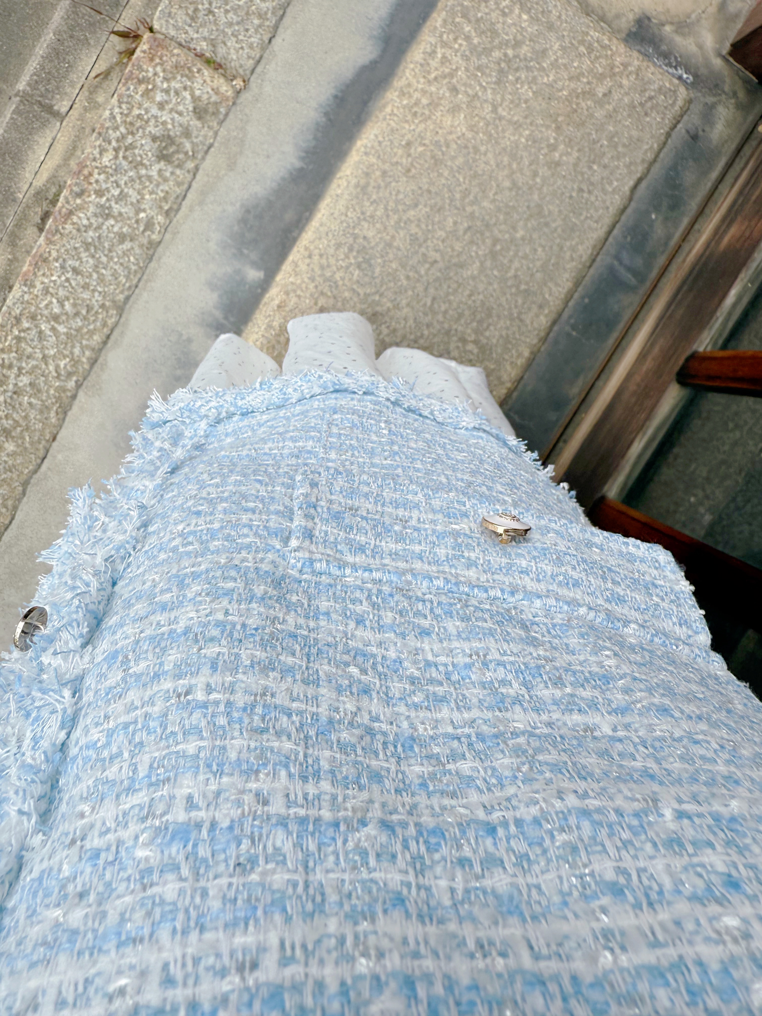 2色•銀絲Tweed流蘇邊背心外套